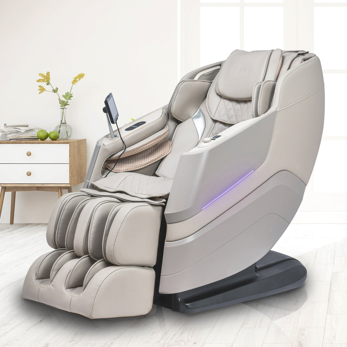 A room setting featuring Epic Taupe Massage Chair