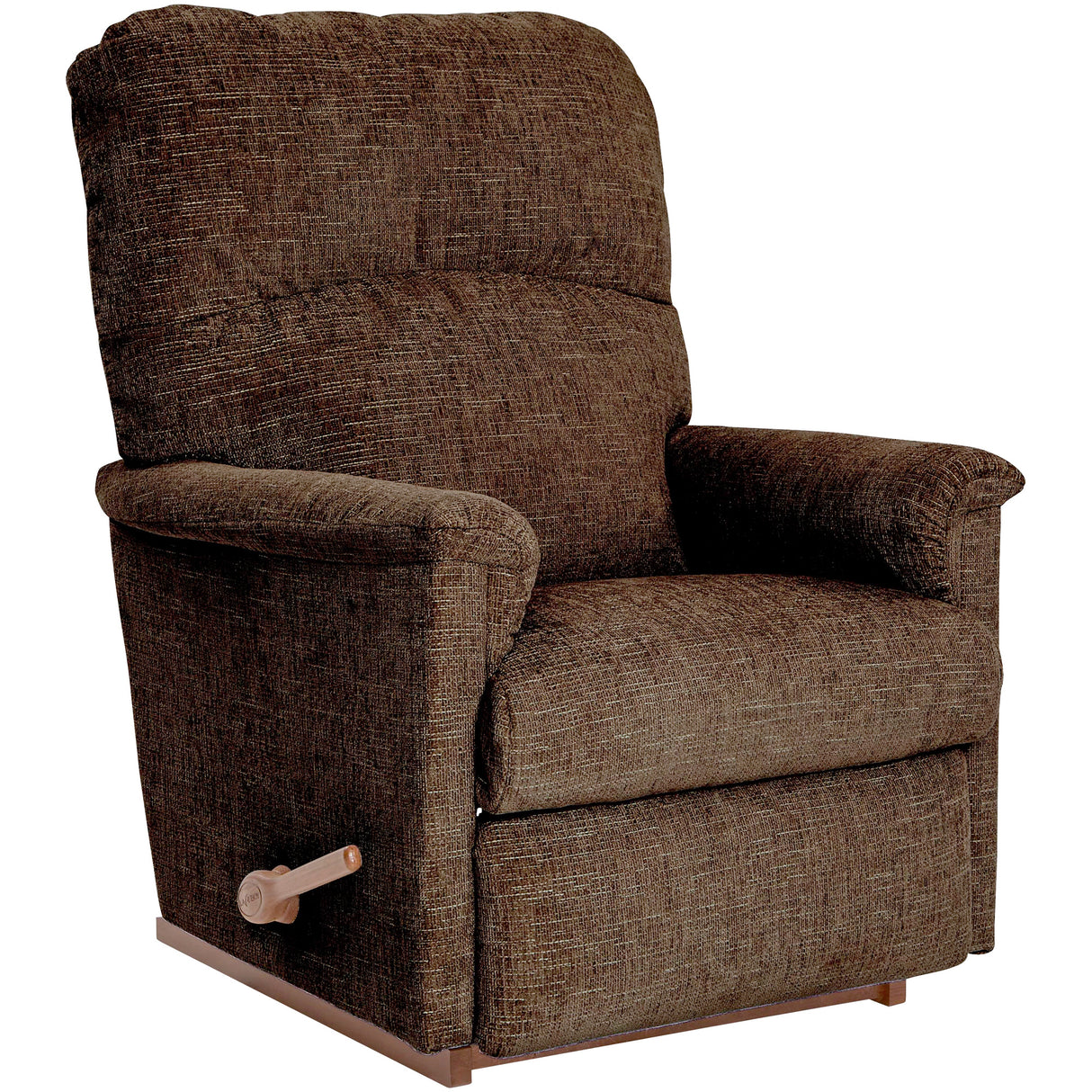 A brown La-Z-Boy Collage Rocker Recliner with a three-position locking footrest, padded arms, and a headrest.