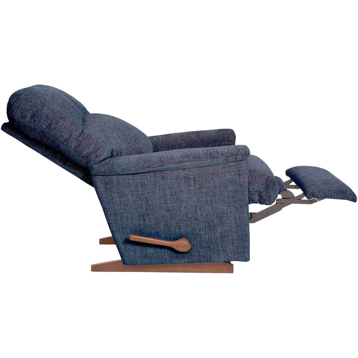 Side view of Collage Navy Rocker Recliner