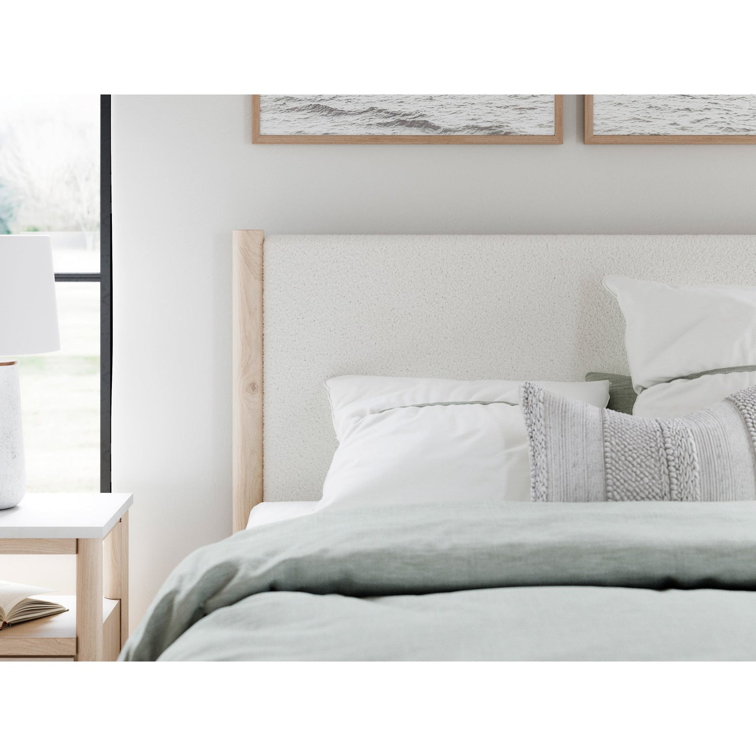 Detail view of Cadmori Natural Queen 4 Piece Upholstered Room Group