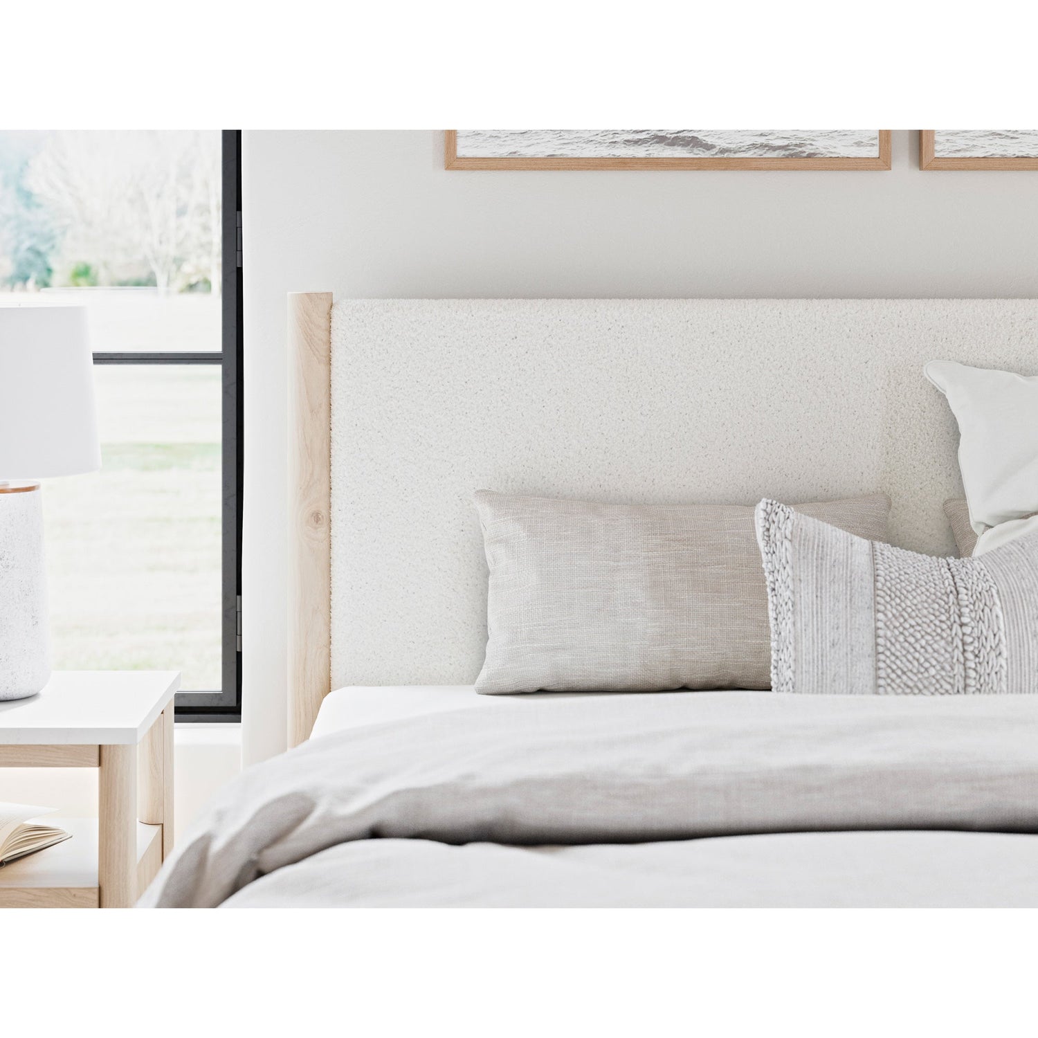 Detail view of Cadmori Natural King 4 Piece Upholstered Room Group