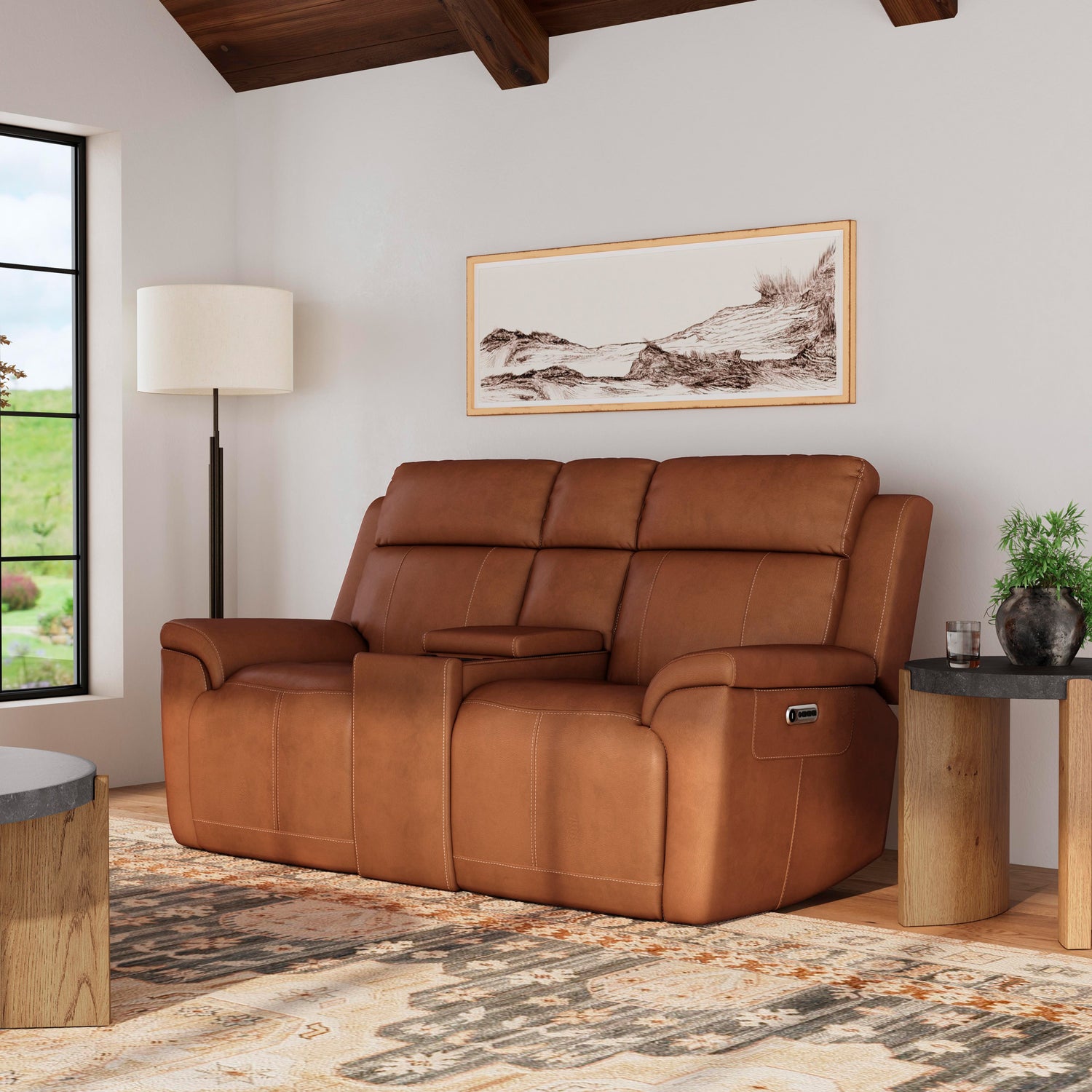 Amelia Power Reclining Console Loveseat with Power Headrests & Lumbar