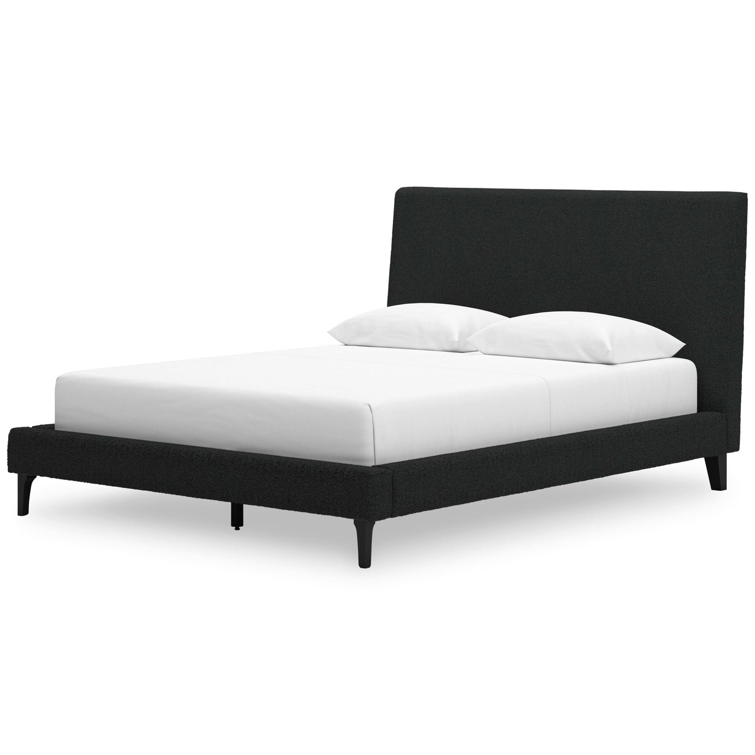 Front right view of Cadmori Charcoal Full Upholstered Bed