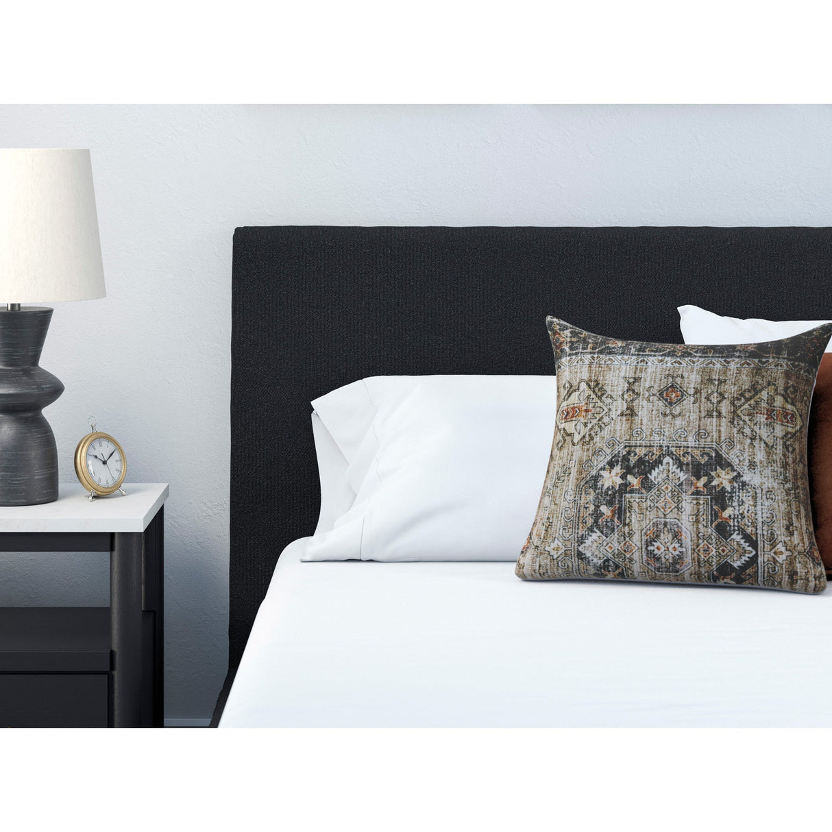 Detail view of Cadmori Charcoal Full Upholstered Bed