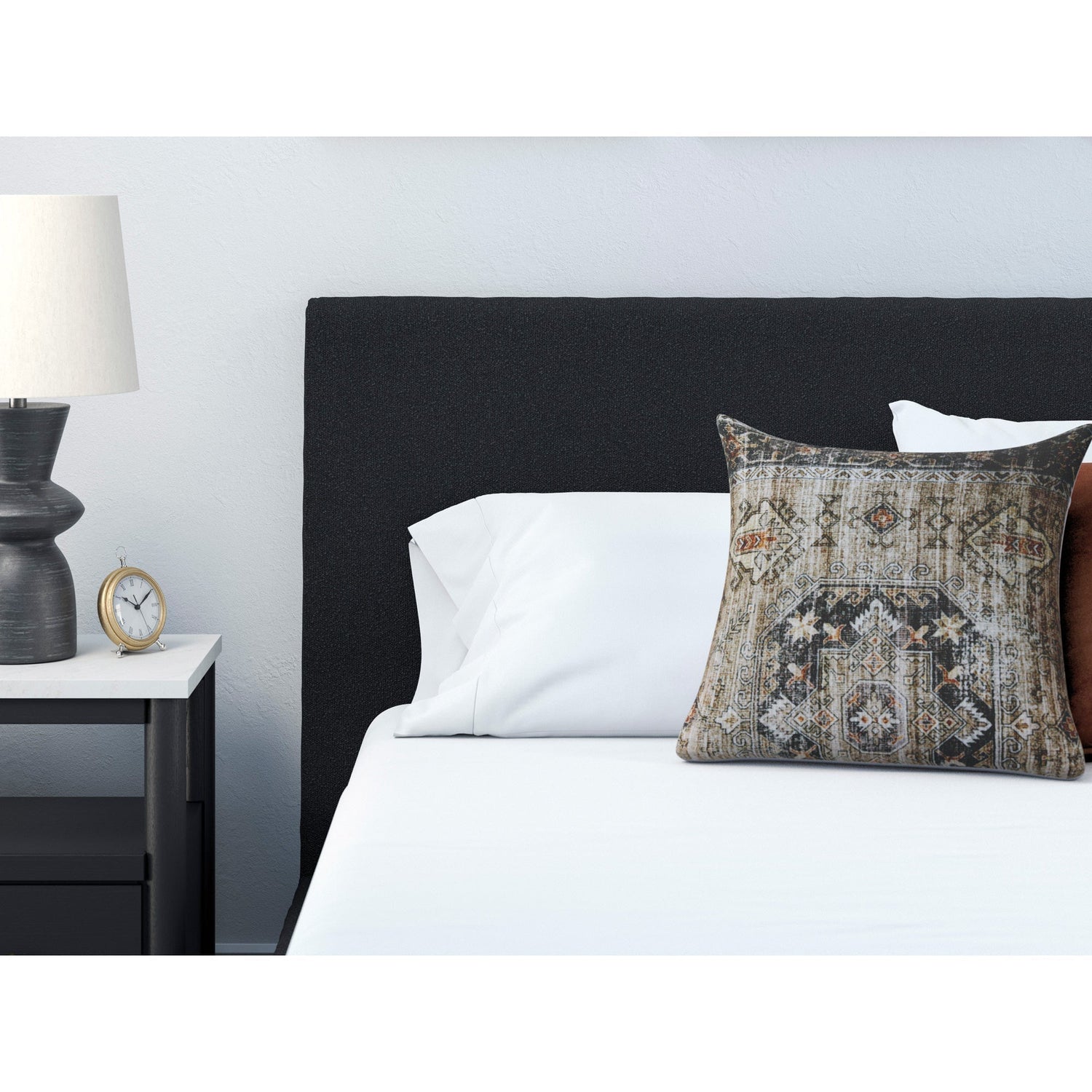 Detail view of Cadmori Charcoal Full Upholstered Bed