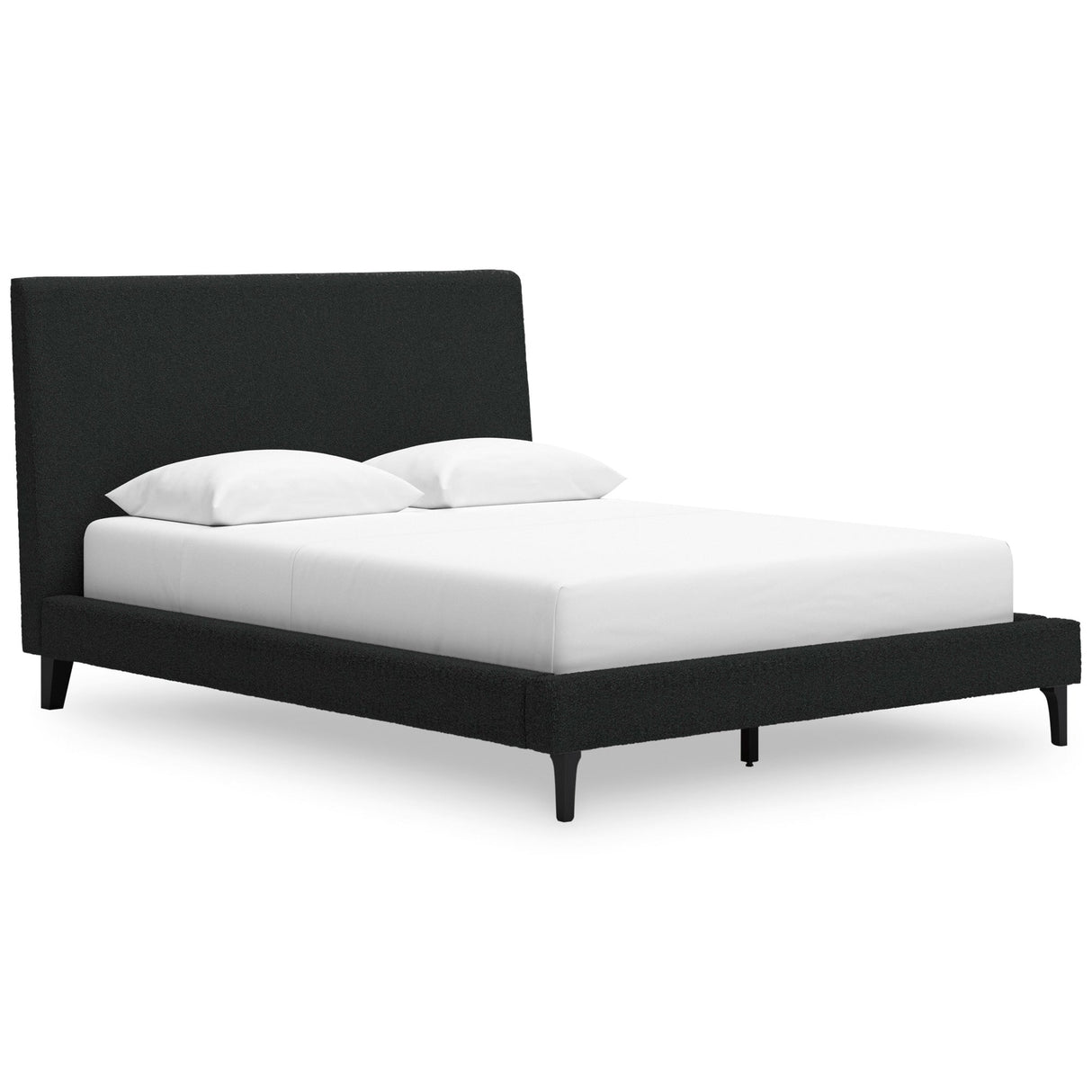 Front left view of Cadmori Charcoal Queen Upholstered Bed