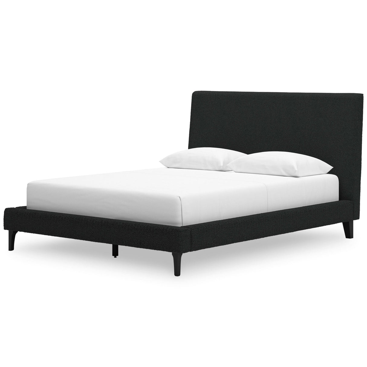 Front right view of Cadmori Charcoal Queen Upholstered Bed