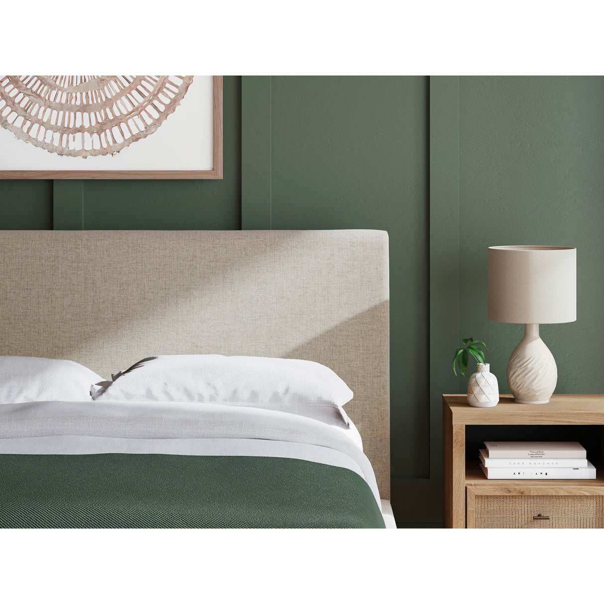 Detail view of Cadmori Gray Queen Upholstered Bed