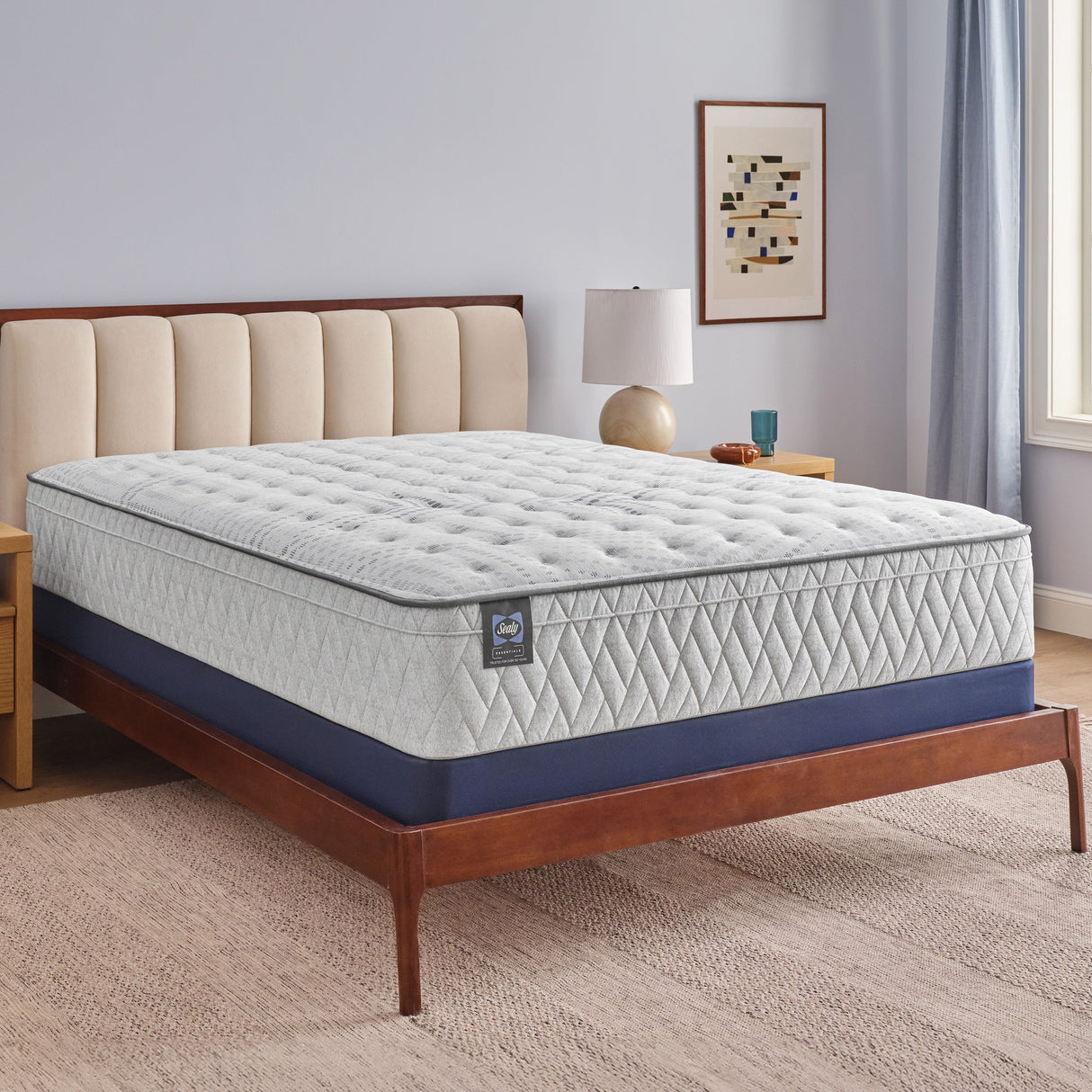 Sealy mattress on bed frame in bedroom