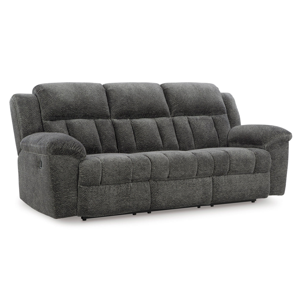 Front right view of Frohn Graphite Reclining Sofa