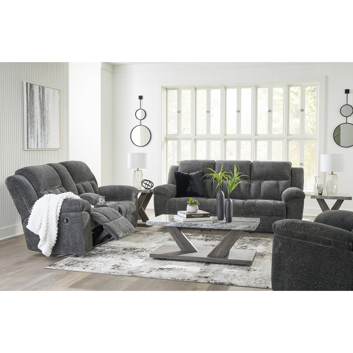 Room setting 2 featuring Frohn Graphite Reclining Sofa