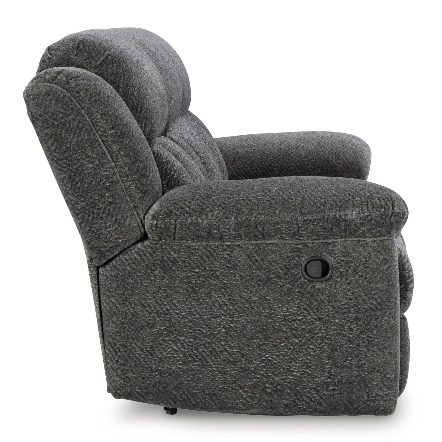 Side view of Frohn Graphite Reclining Sofa