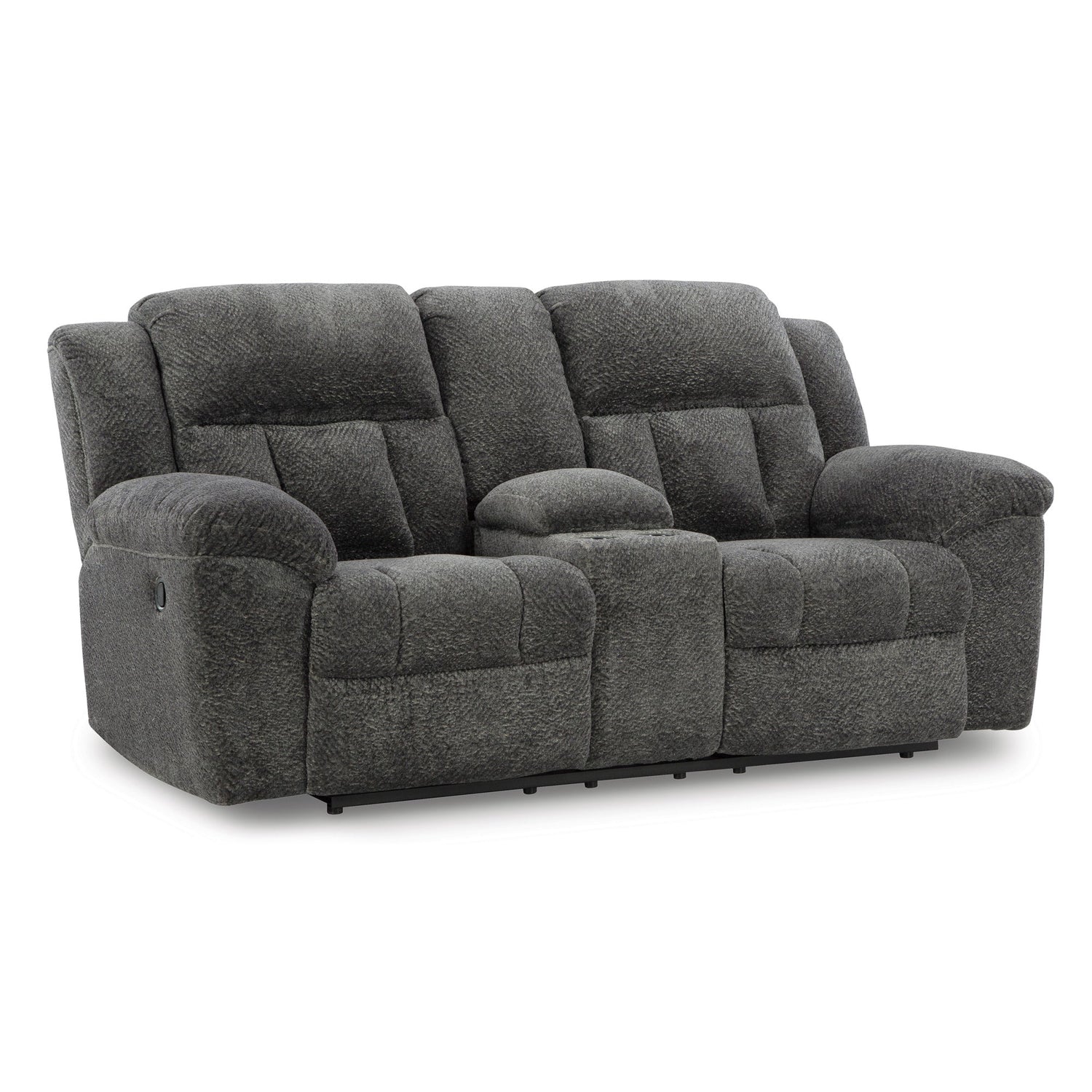 Front right view of Frohn Graphite Console Reclining Loveseat