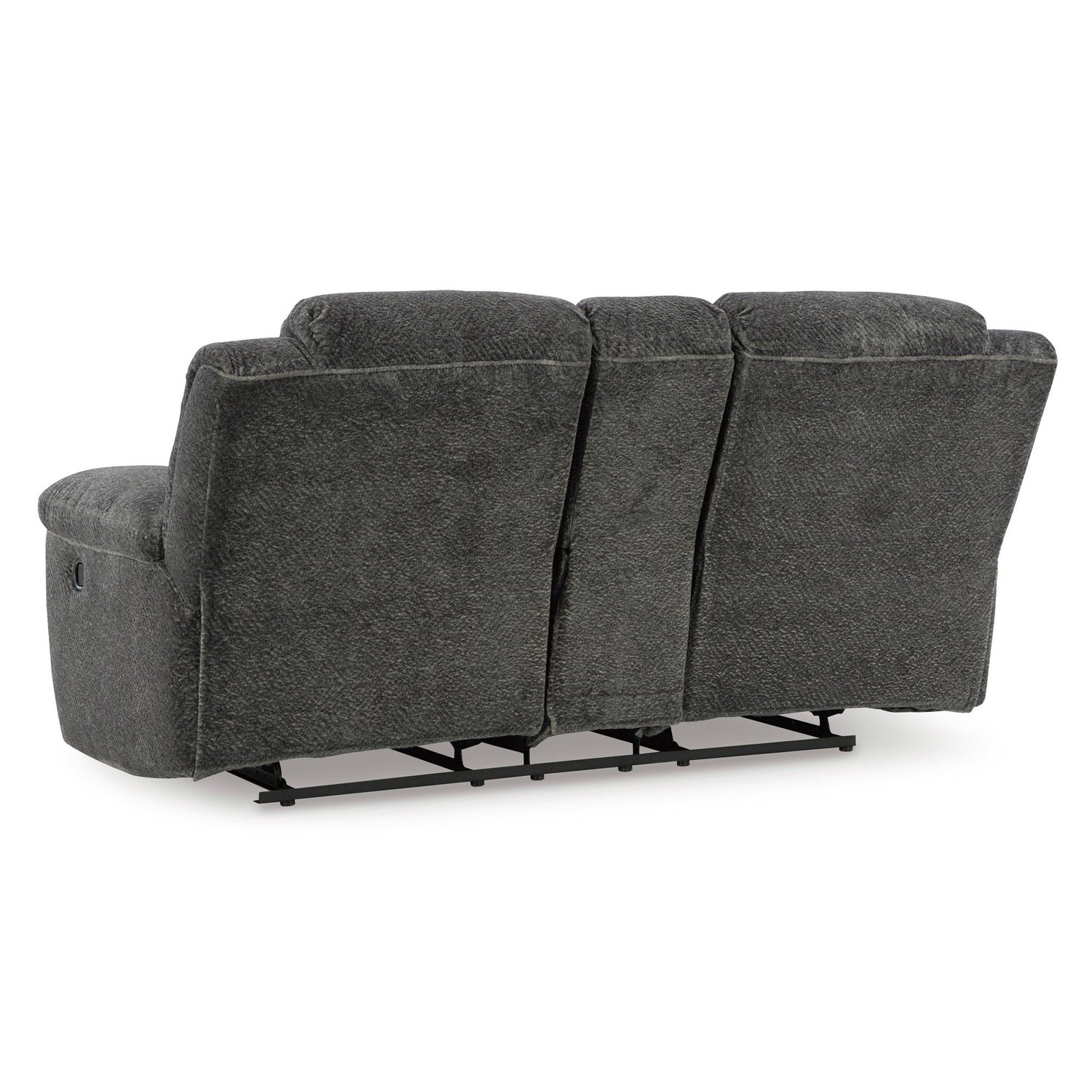 Back view of Frohn Graphite Console Reclining Loveseat
