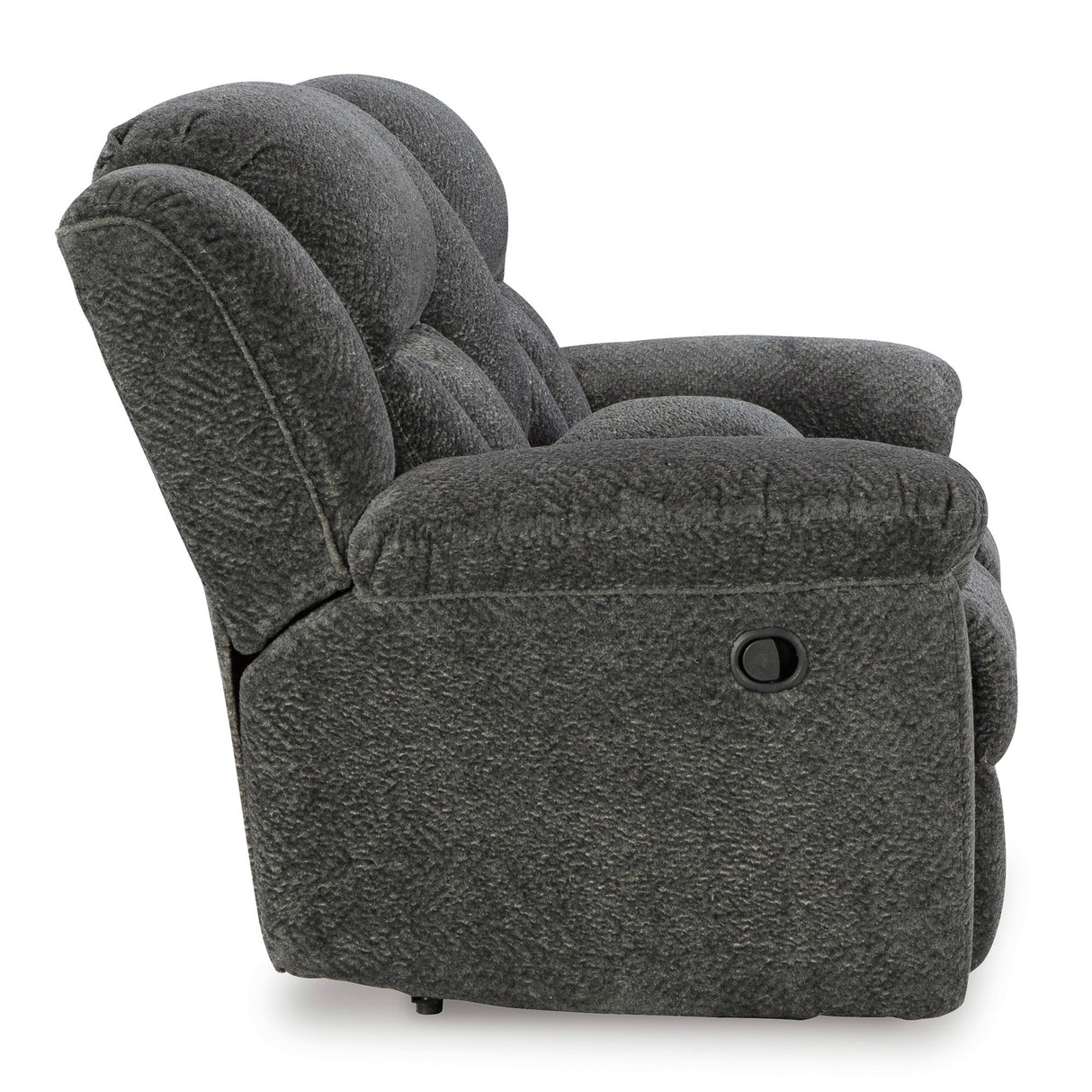 Side view of Frohn Graphite Console Reclining Loveseat