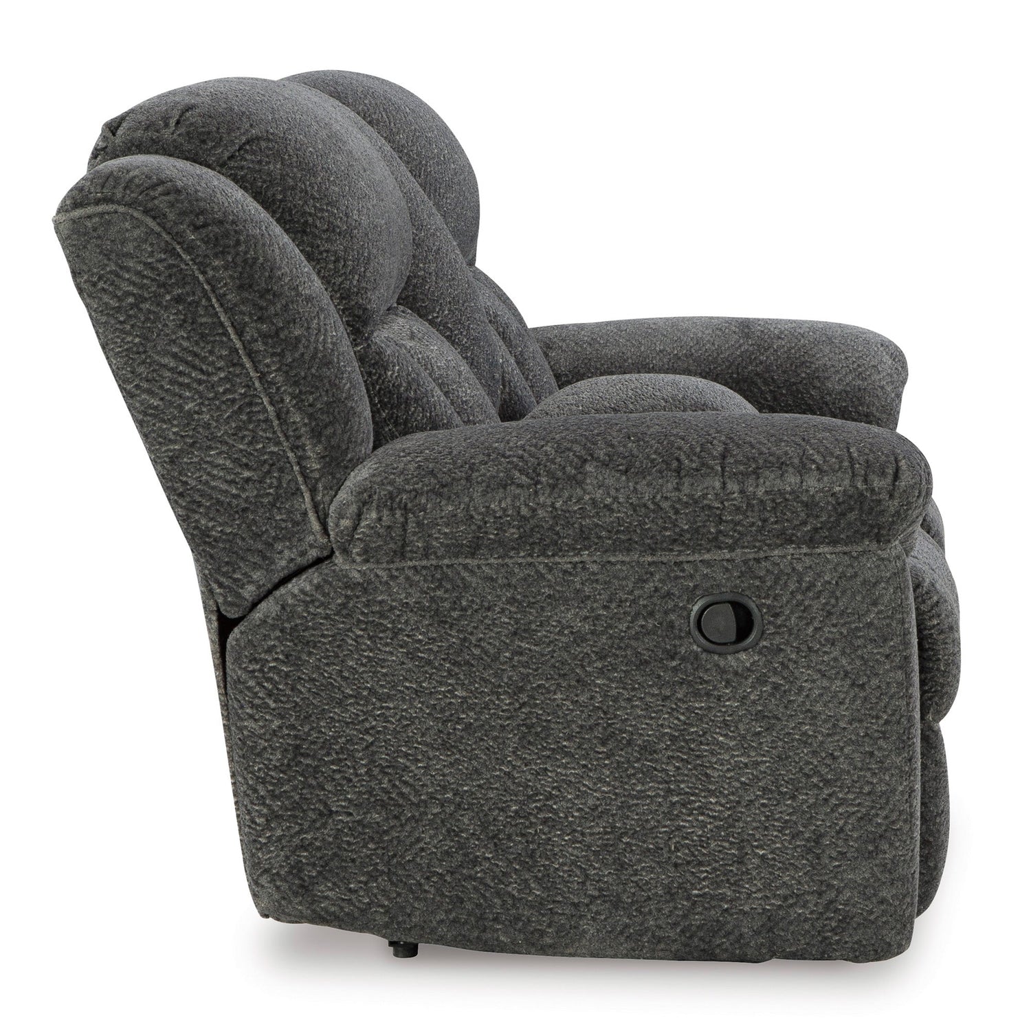Side view of Frohn Graphite Console Reclining Loveseat