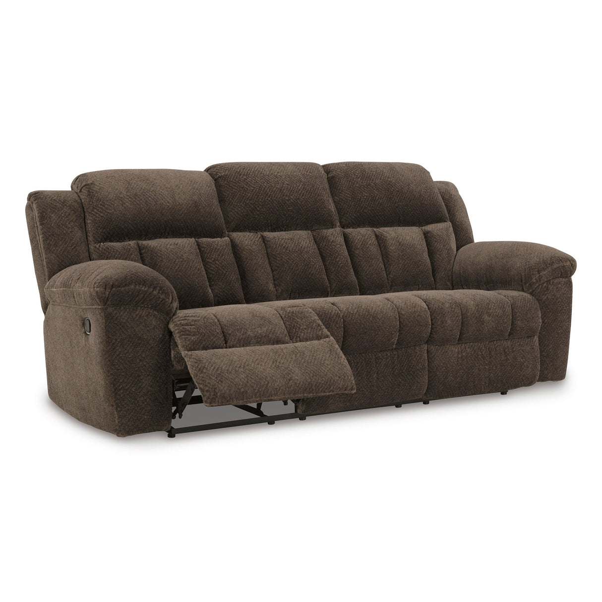 Detail view of Frohn Chocolate Reclining Sofa