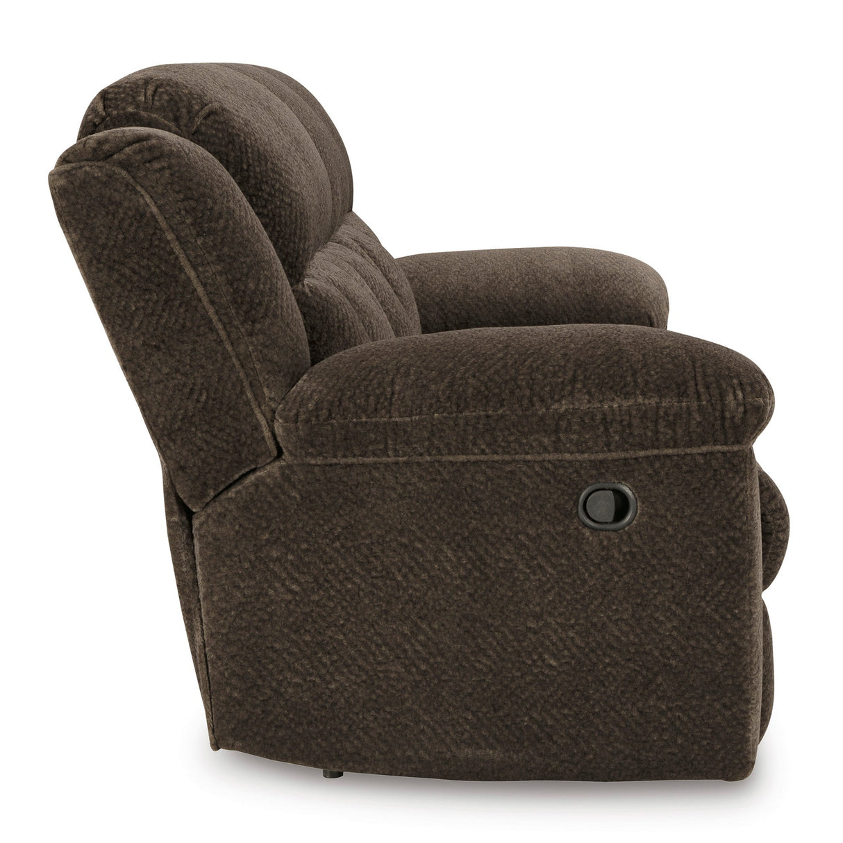 Side view of Frohn Chocolate Reclining Sofa
