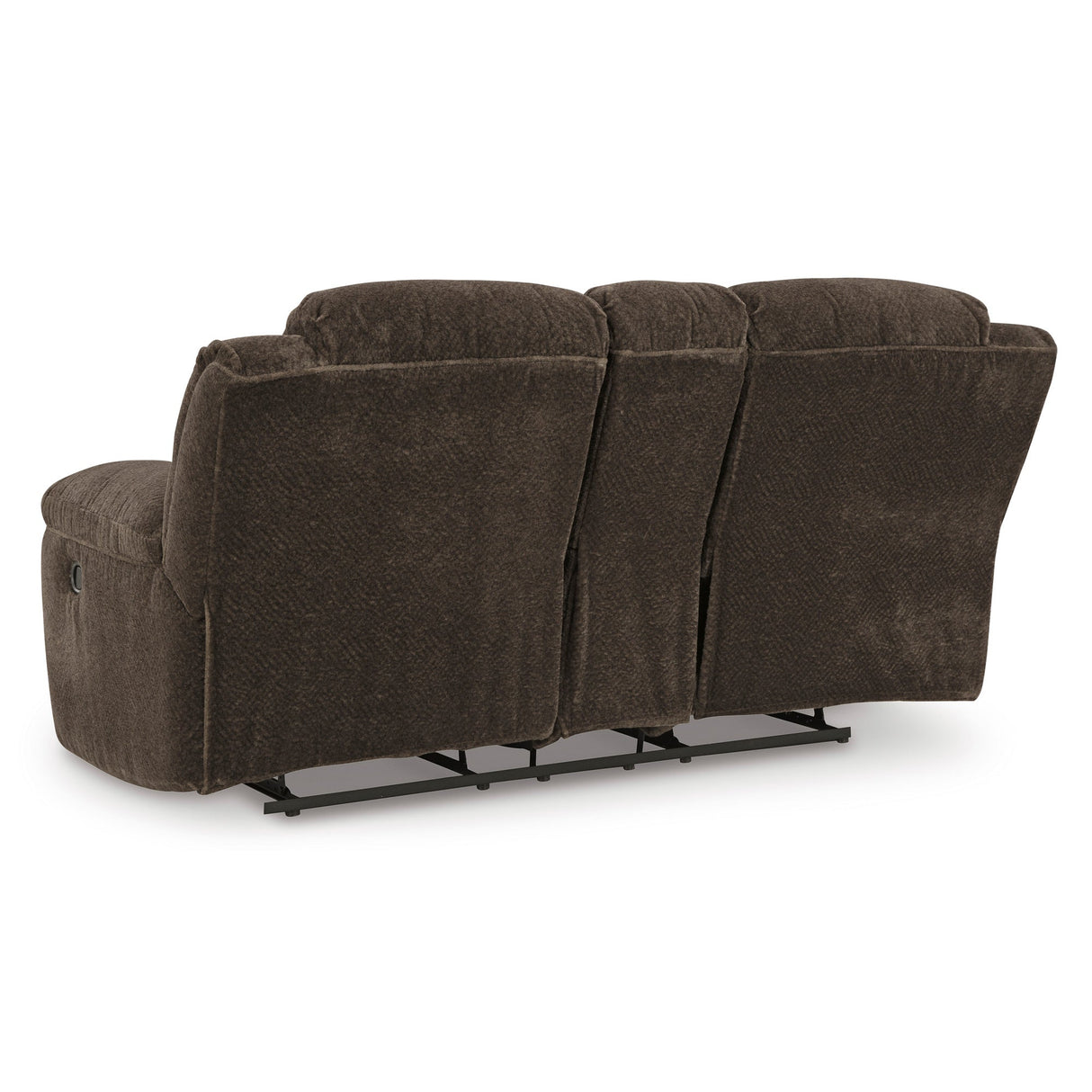 Back view of Frohn Chocolate Console Reclining Loveseat