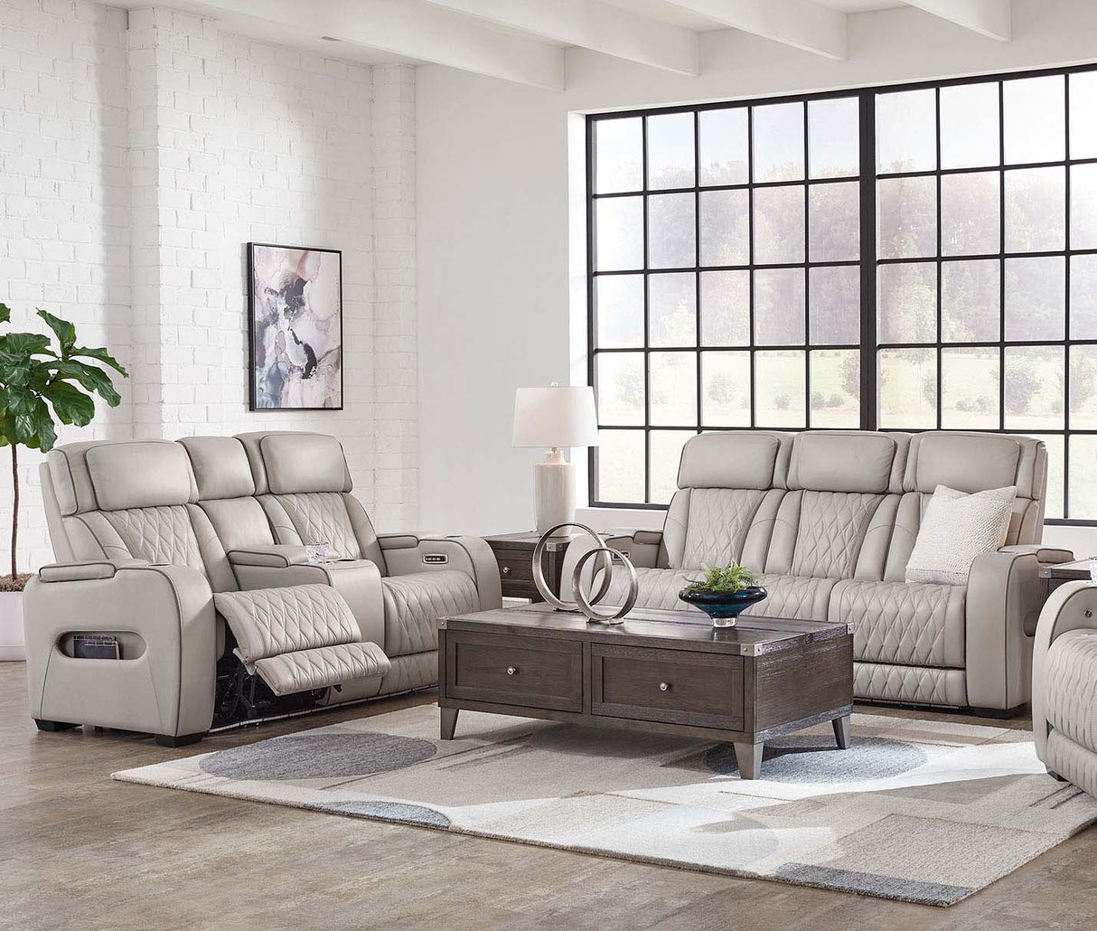 Boyington Gray Power Reclining Sofa and Loveseat QK1097745
