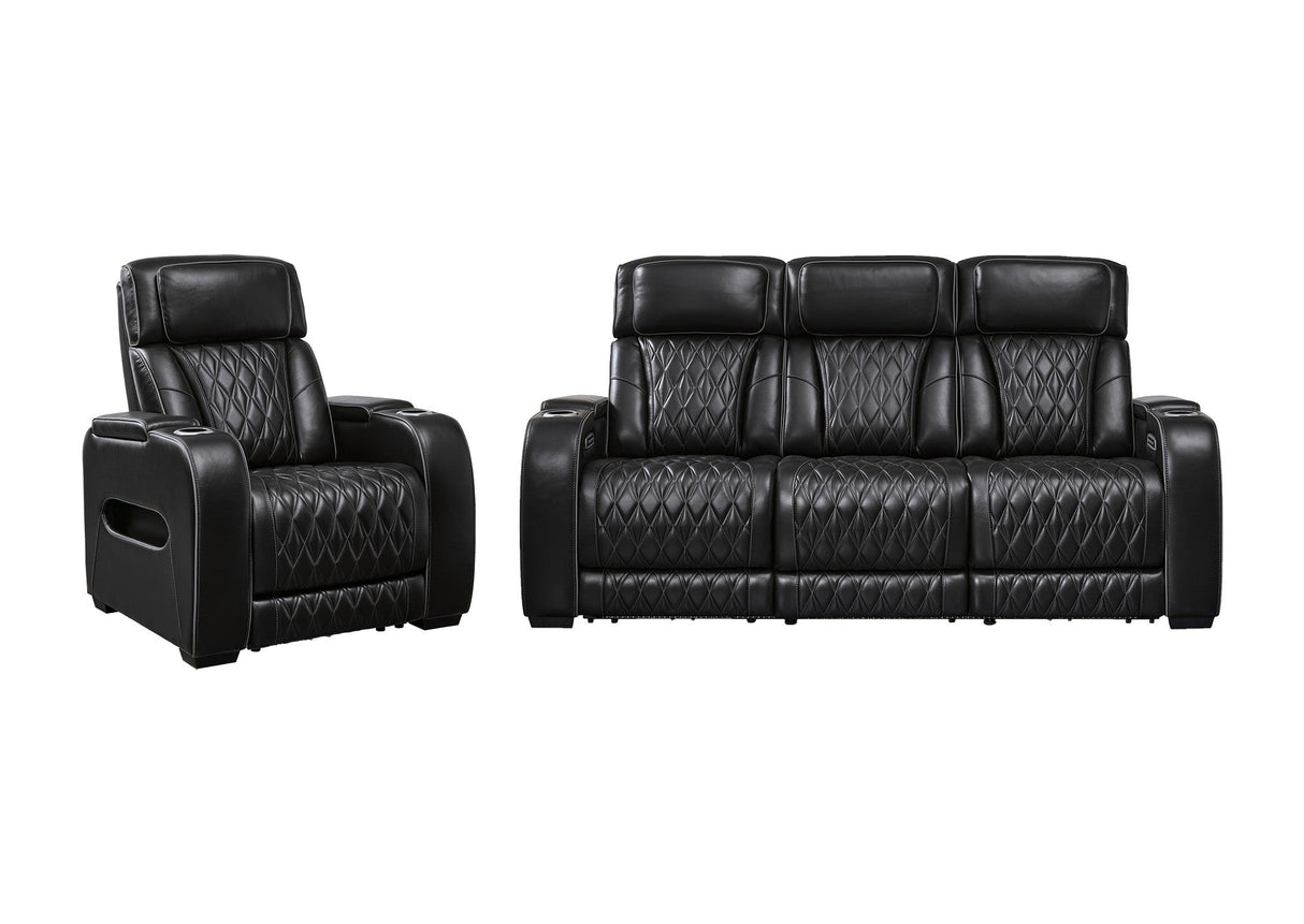 Back right view of Boyington Black Power Reclining Sofa and Recliner