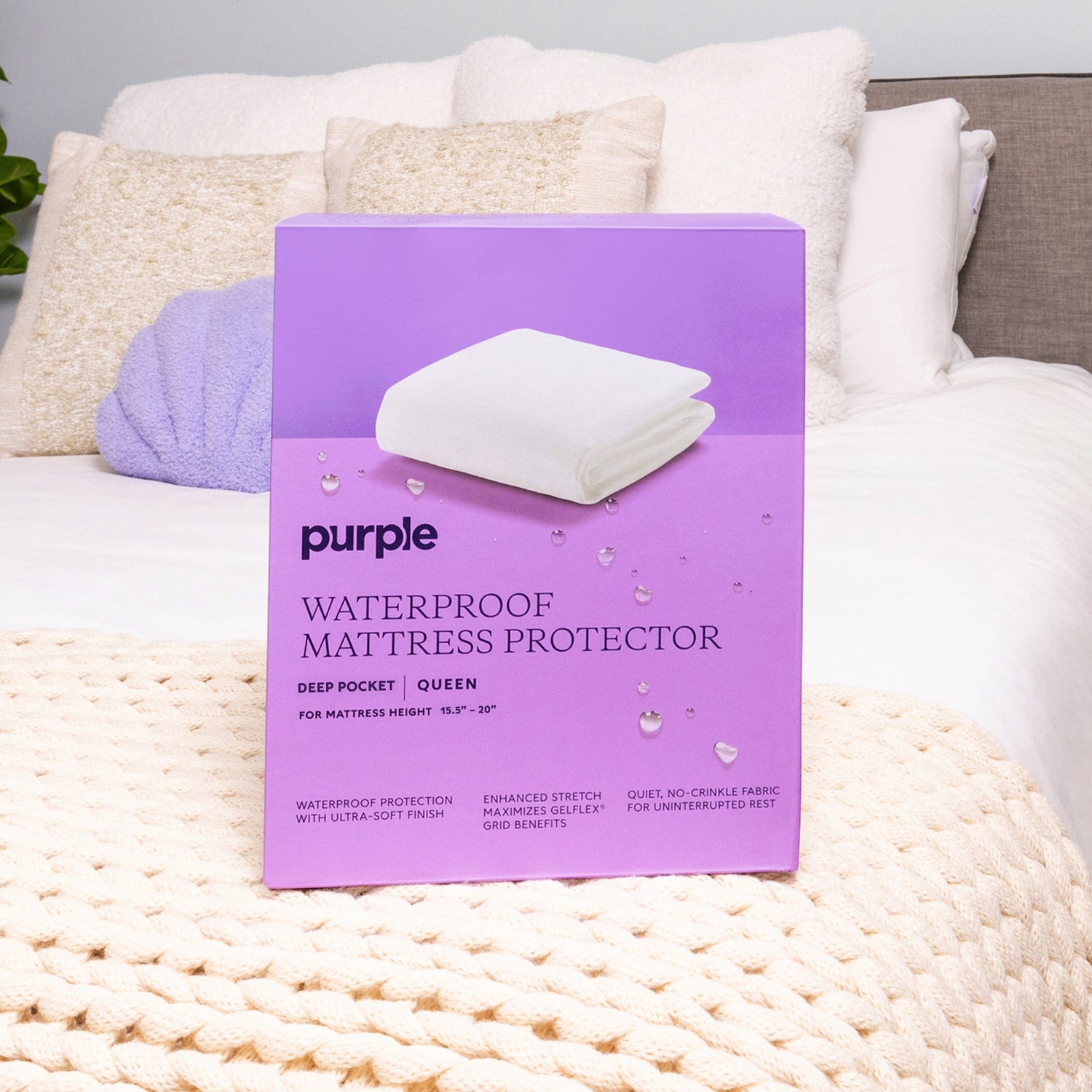 A room setting featuring Purple Deep Pocket Queen Mattress Protector