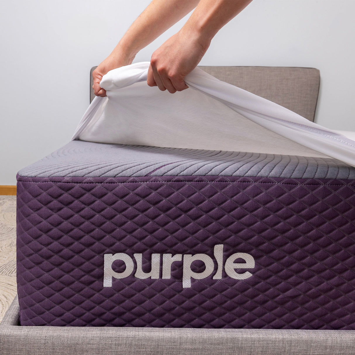 Front right view of Purple Standard King Mattress Protector