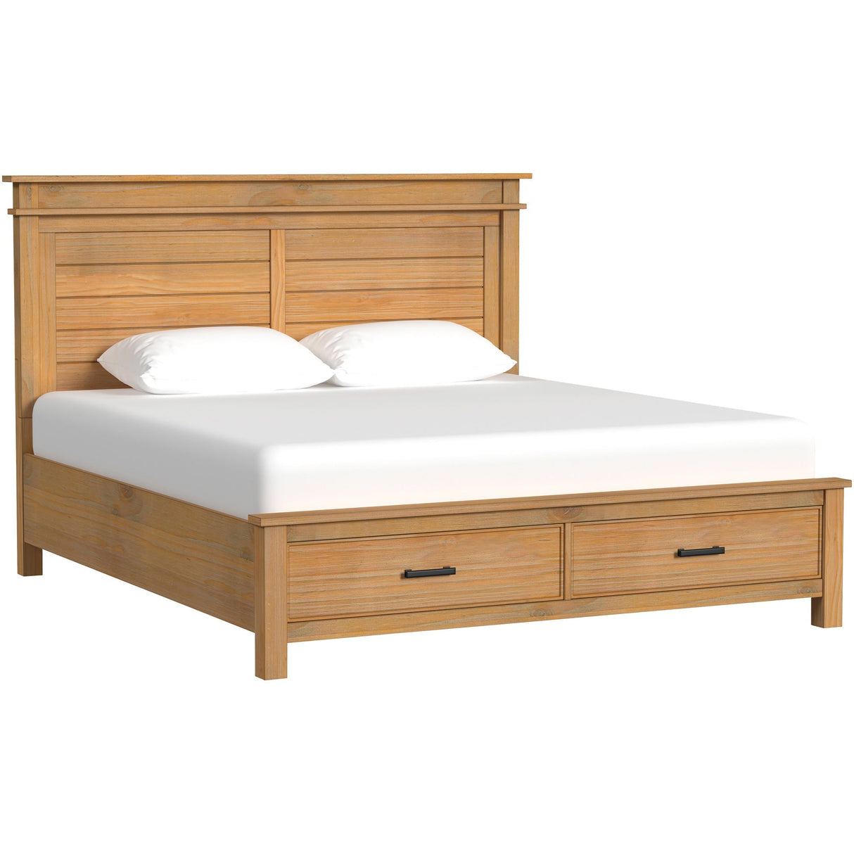 Front left view of Glacier Point Golden Java Queen Storage Bed