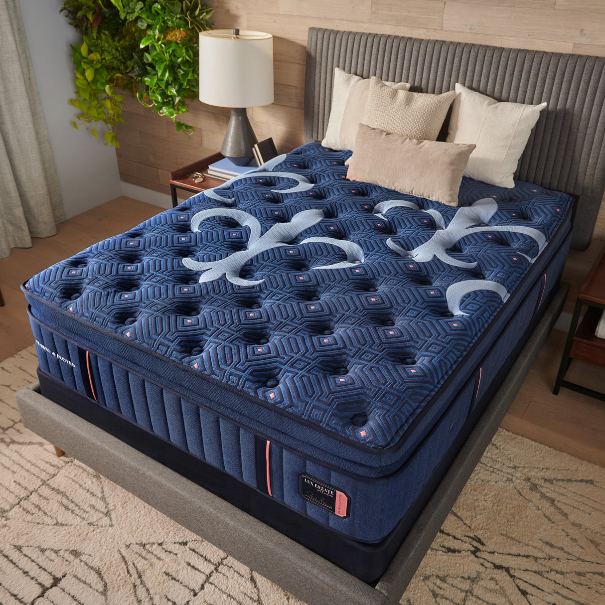 A room setting featuring Stearns and Foster Lux Estate Elite Medium Pillowtop Twin XL Mattress