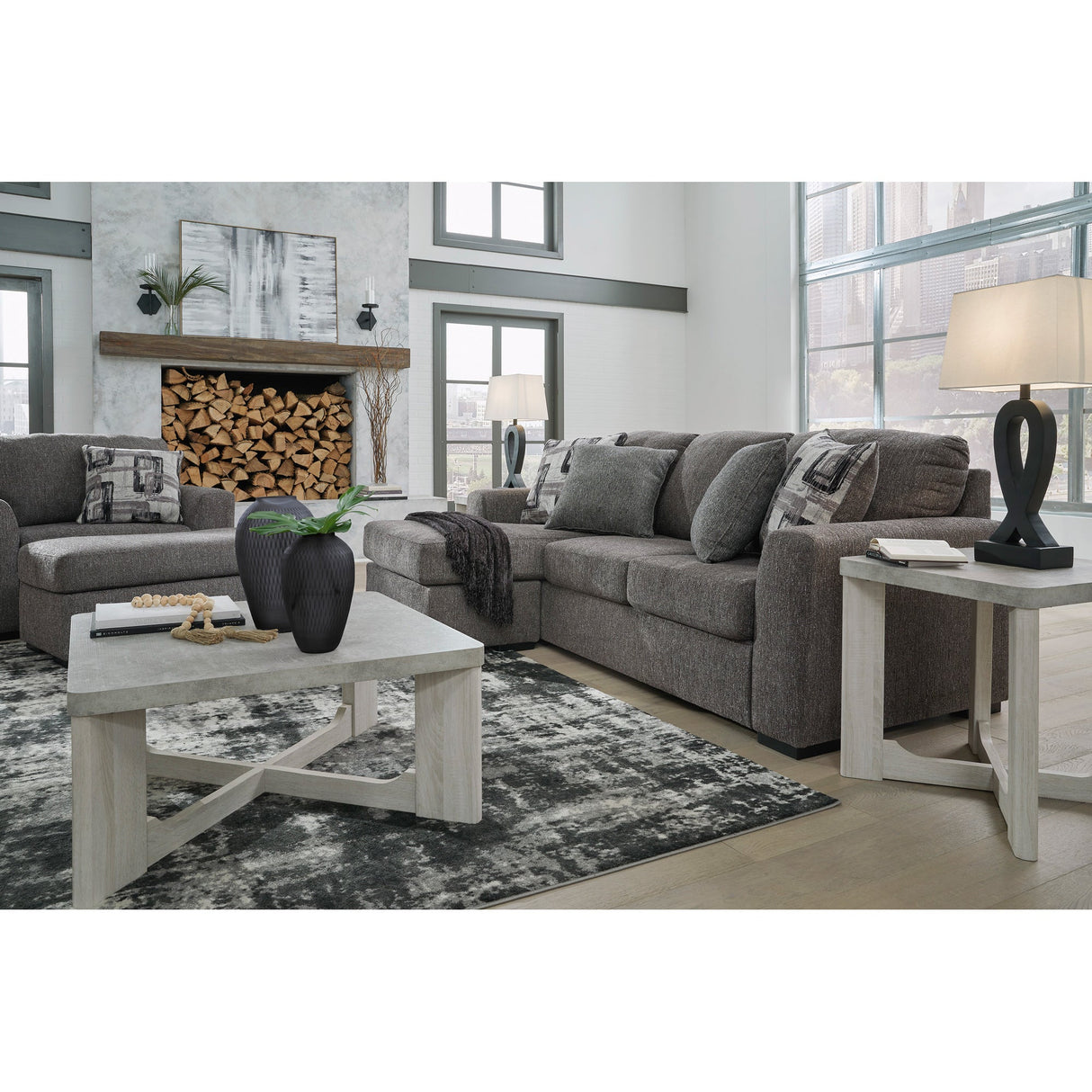 Room setting 4 featuring Gardiner Pewter Sofa Chaise