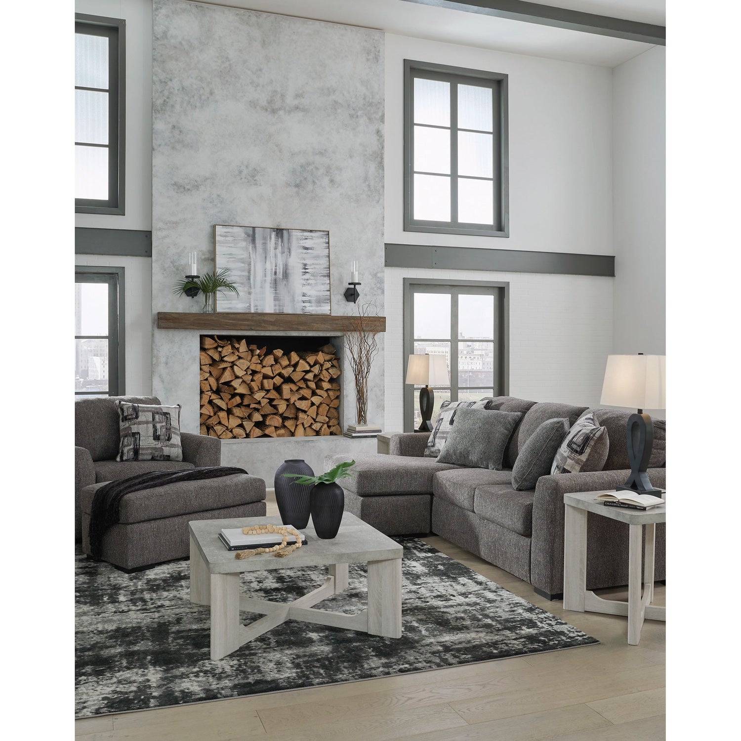Room setting 6 featuring Gardiner Pewter Sofa Chaise