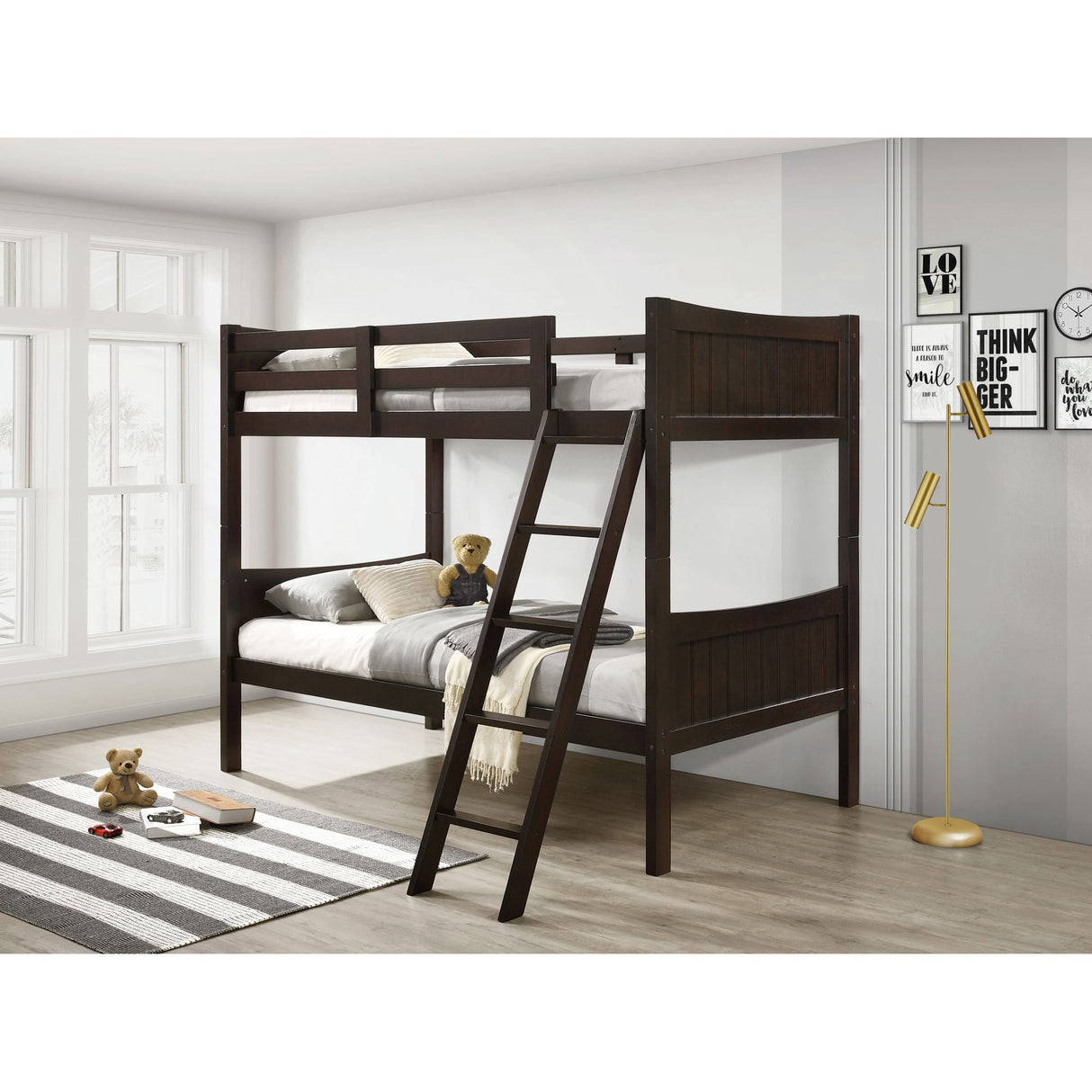 A room setting featuring Sami Espresso Twin over Twin Bunk Bed