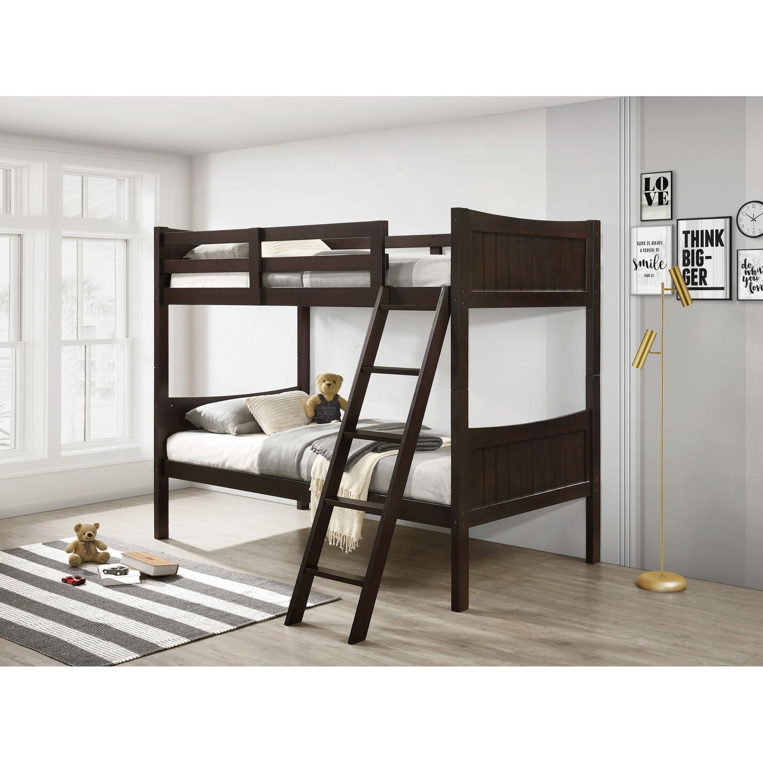 A room setting featuring Sami Espresso Twin over Twin Bunk Bed