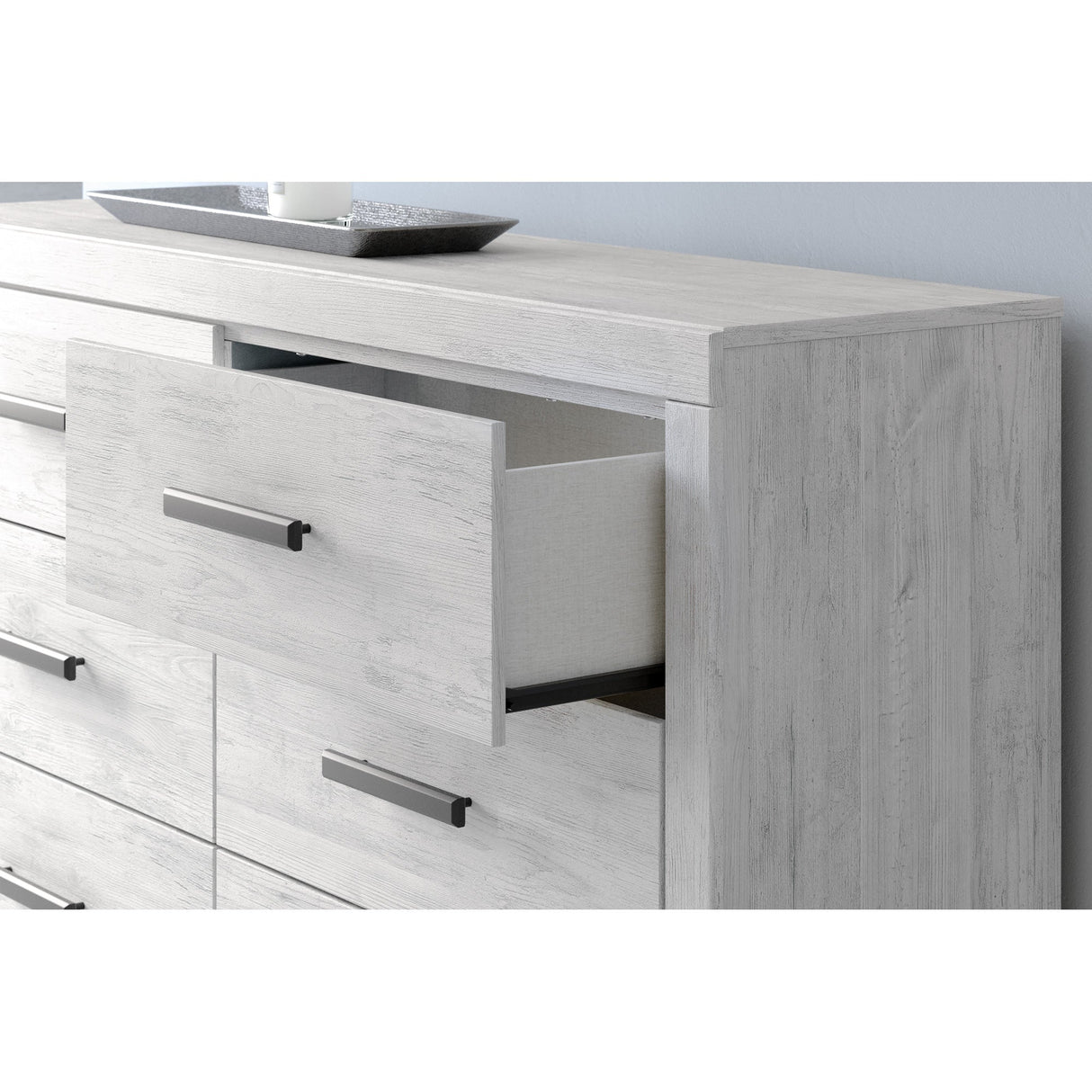 Detail view of Cayboni White Dresser