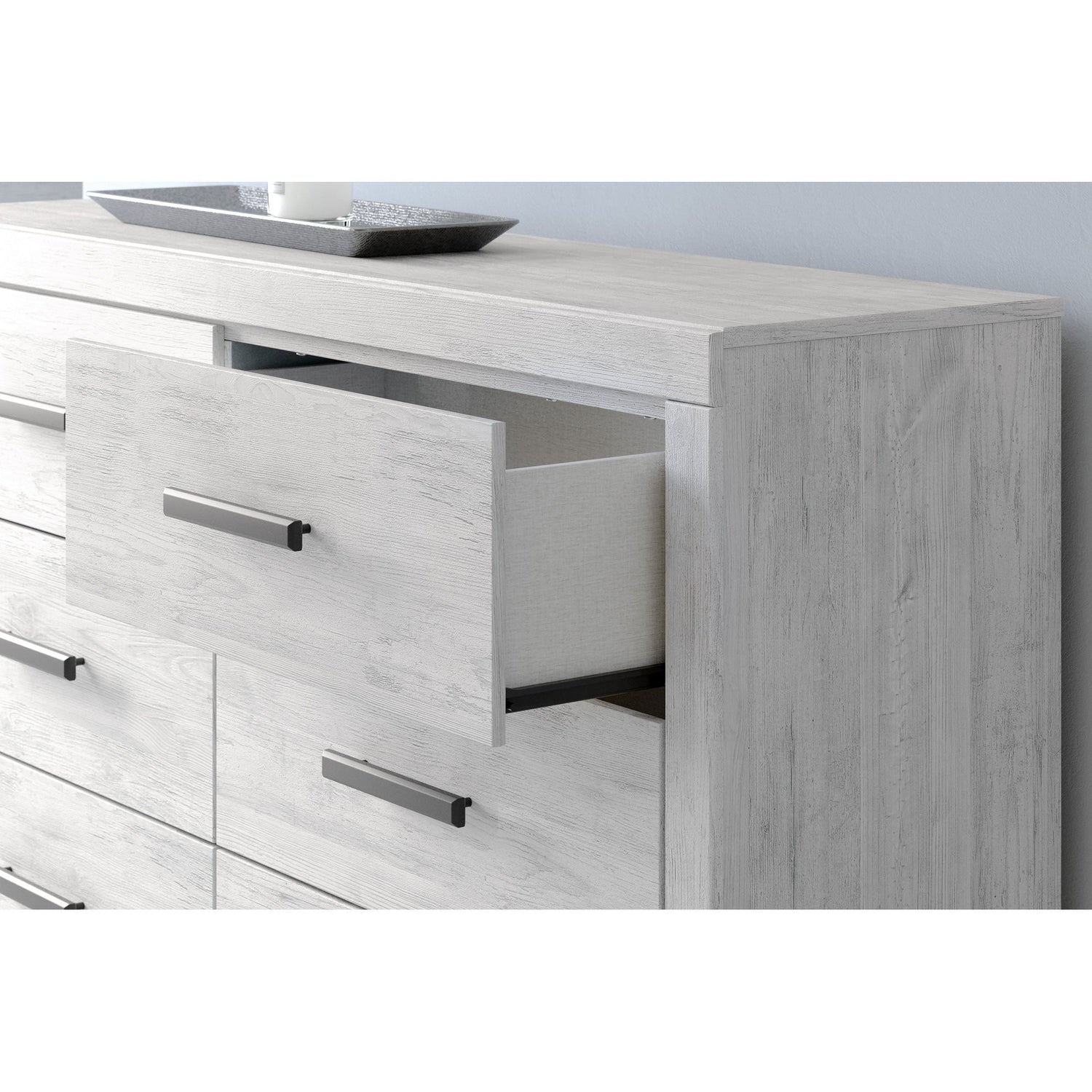 Detail view of Cayboni White Dresser