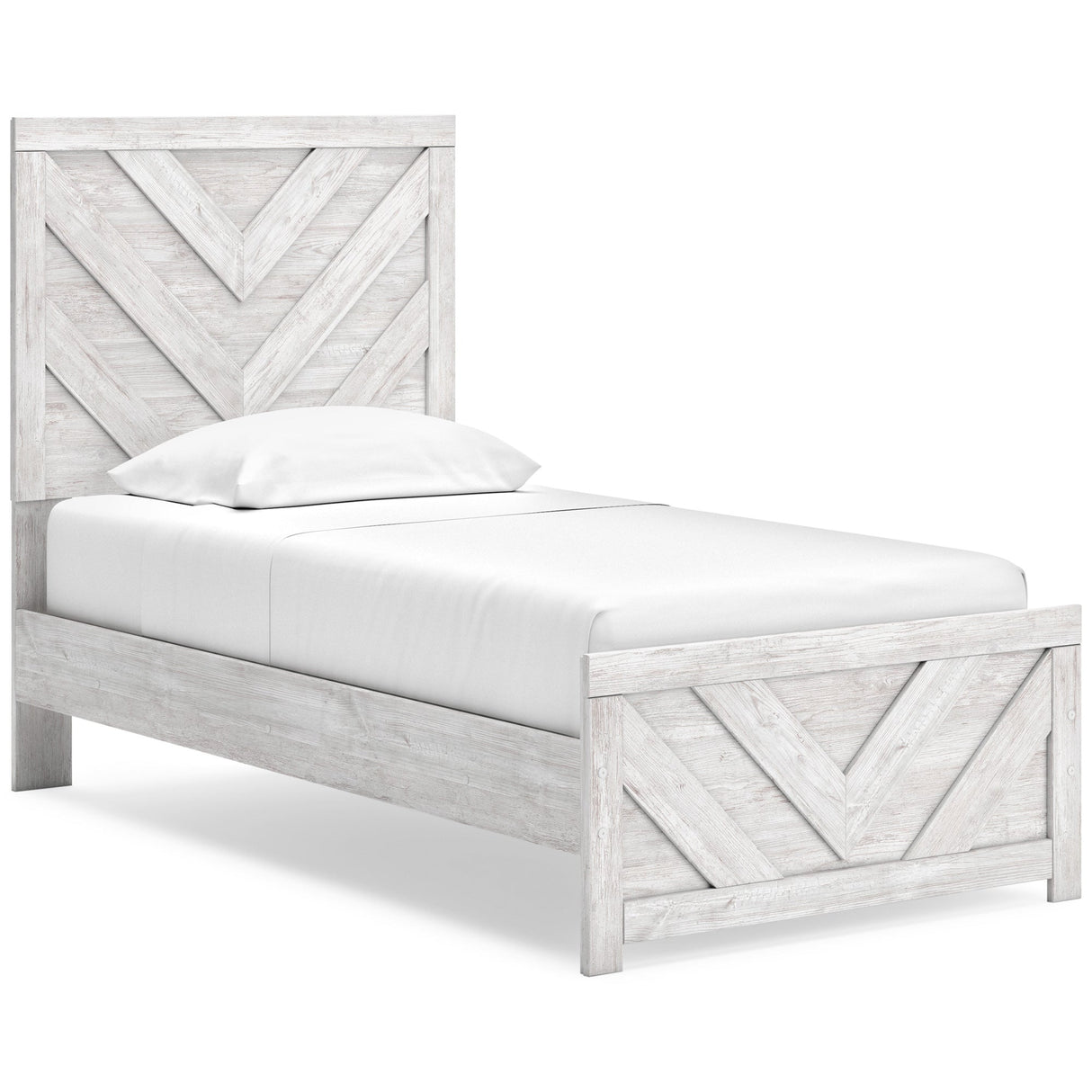 Front right view of Cayboni White Twin Panel Bed