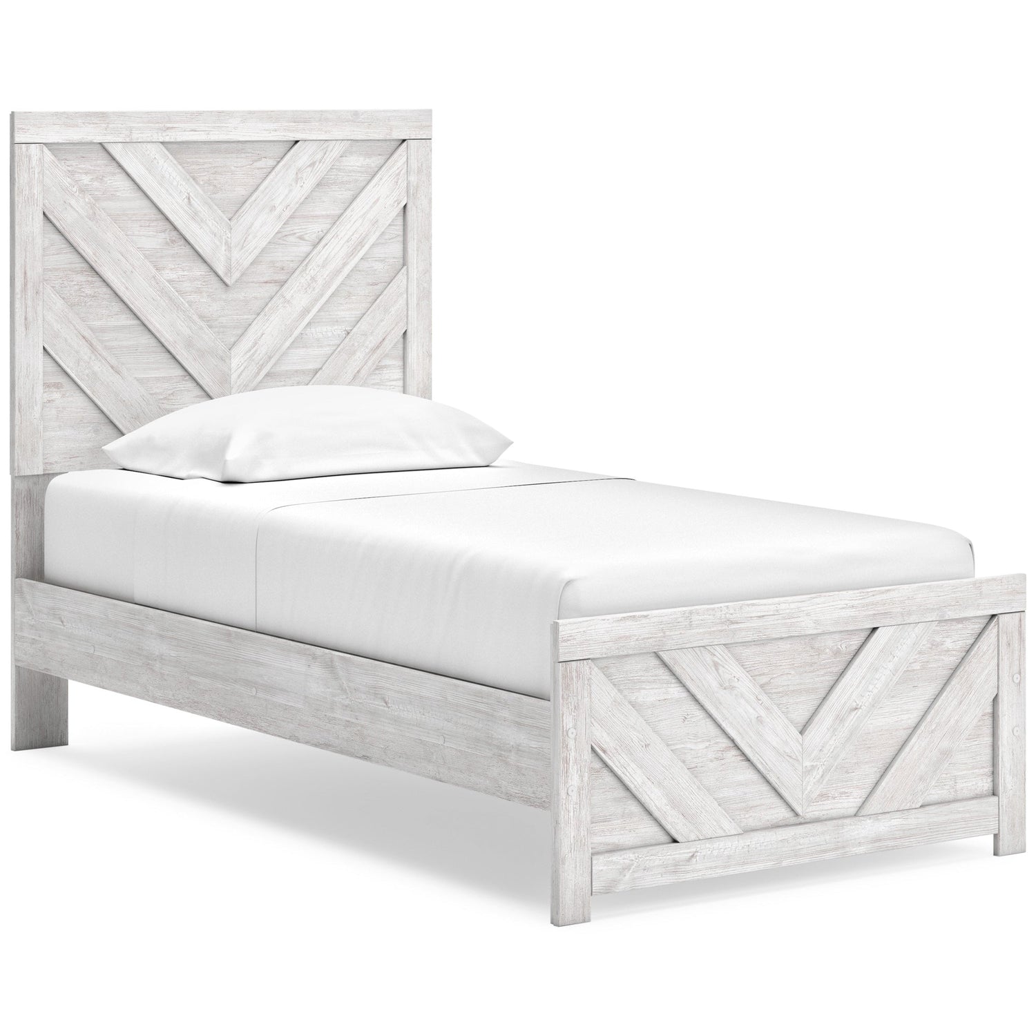 Front right view of Cayboni White Twin Panel Bed