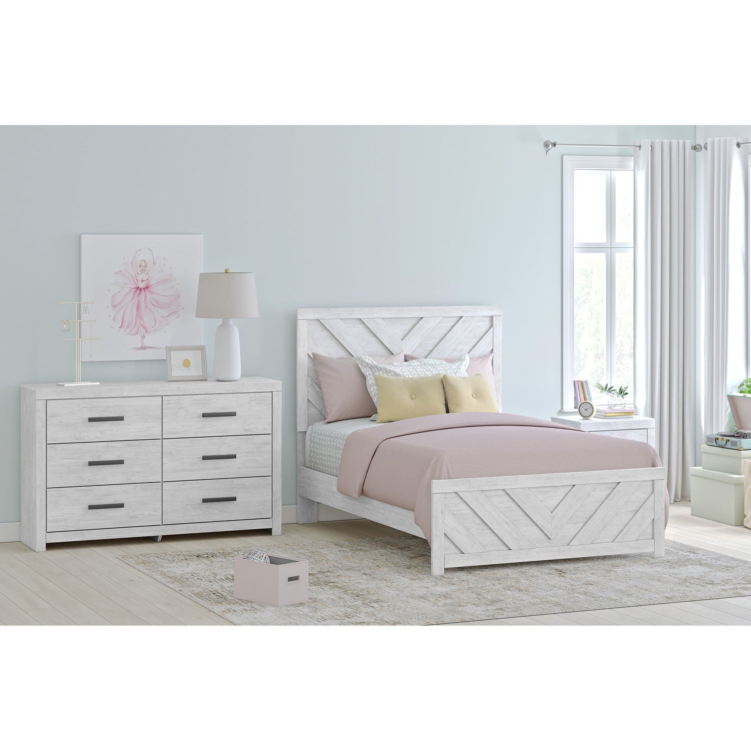 Room setting 2 featuring Cayboni White Full Panel Bed