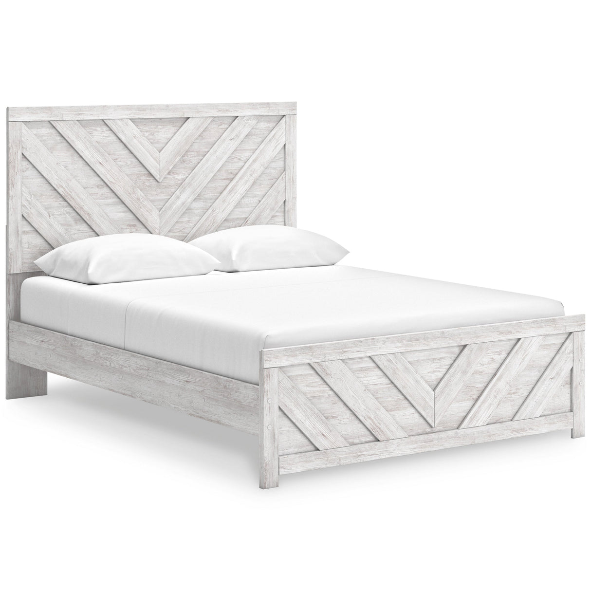 Front right view of Cayboni White Queen Panel Bed
