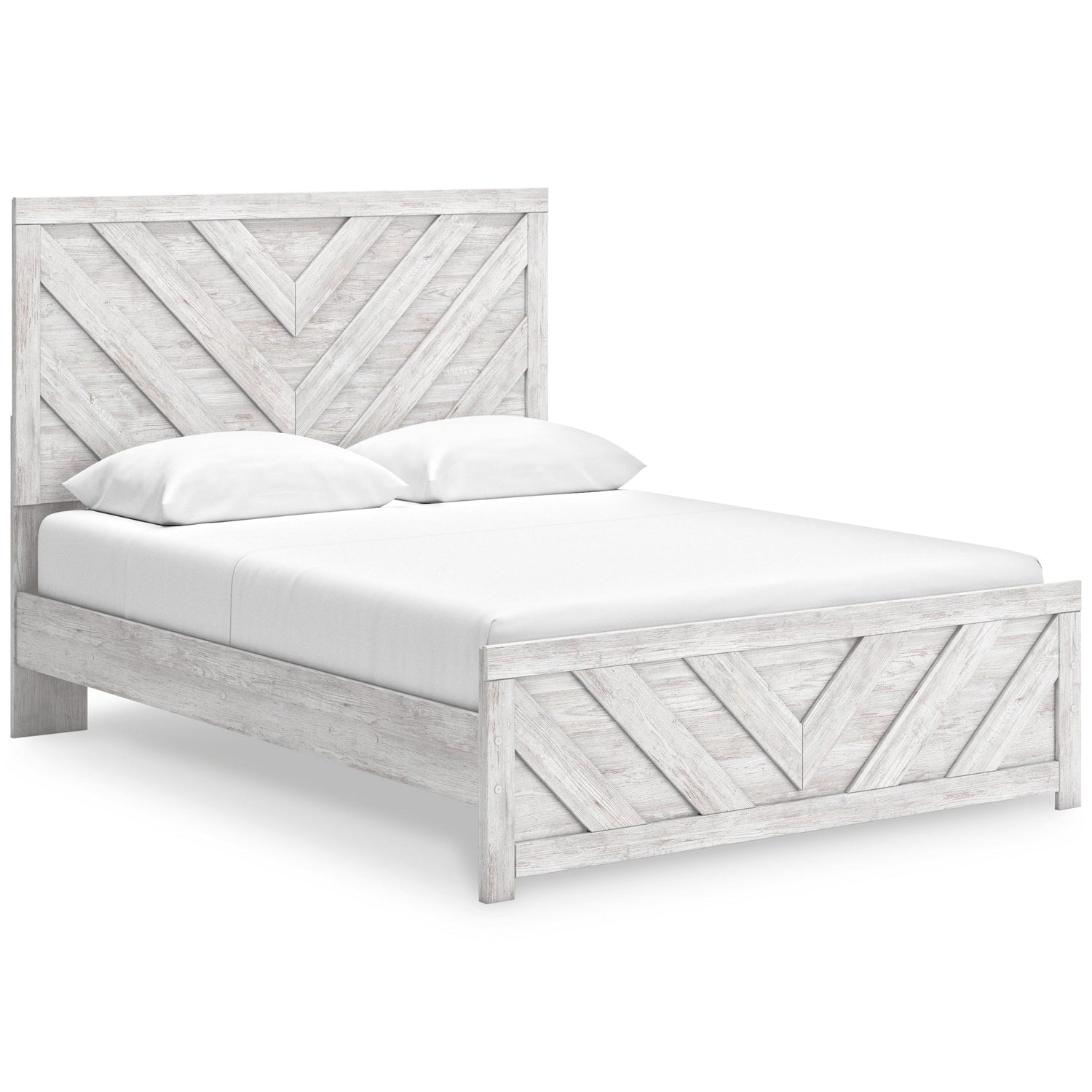 Front right view of Cayboni White Queen Panel Bed