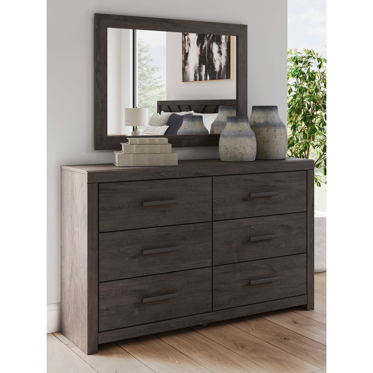 A room setting featuring Prendonea Charcoal Mirror