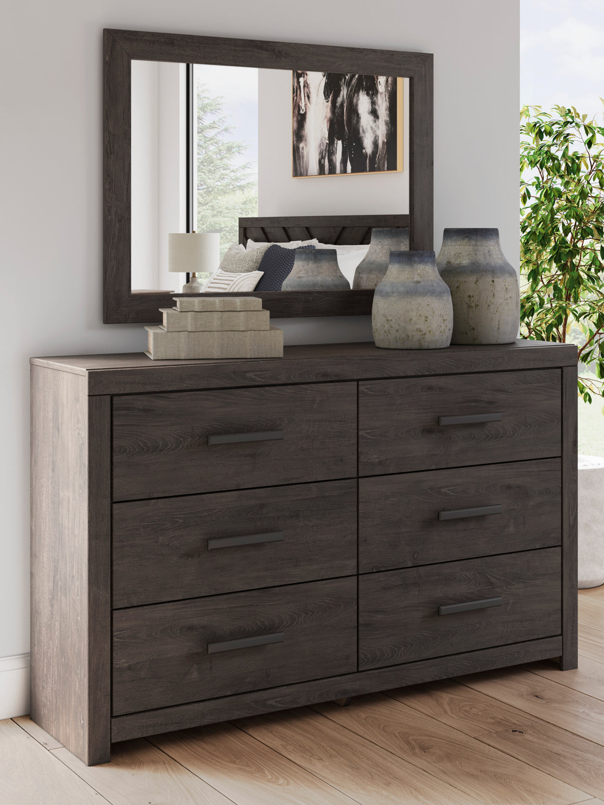 A room setting featuring Prendonea Charcoal Mirror