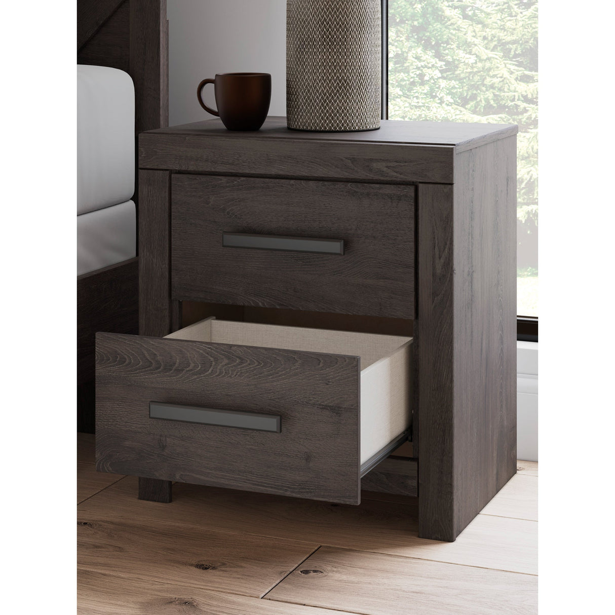 Detail view of Prendonea Charcoal Nightstand