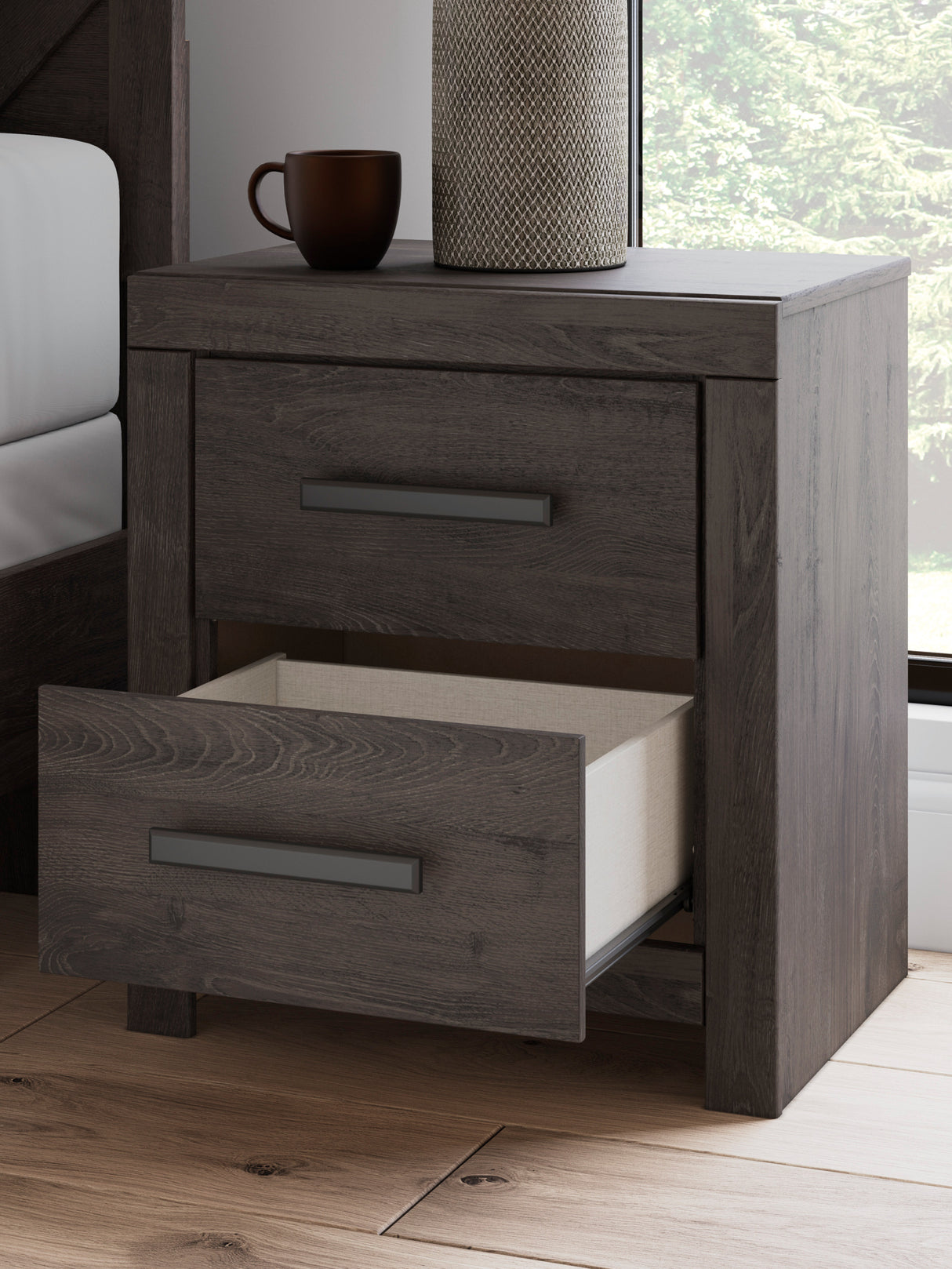 Detail view of Prendonea Charcoal Nightstand