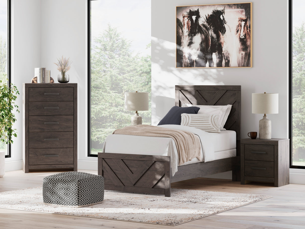 Room setting 3 featuring Prendonea Charcoal Twin Panel Bed