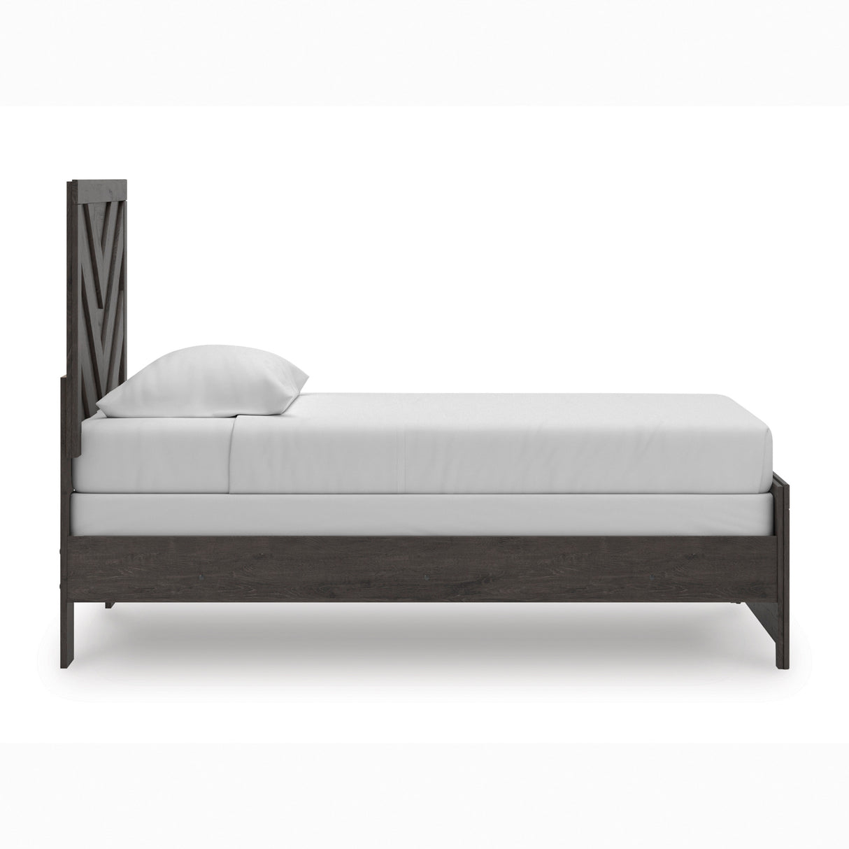 Side view of Prendonea Charcoal Twin Panel Bed