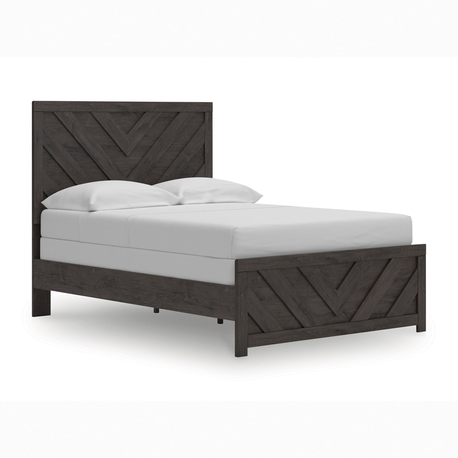 Front right view of Prendonea Charcoal Full Panel Bed