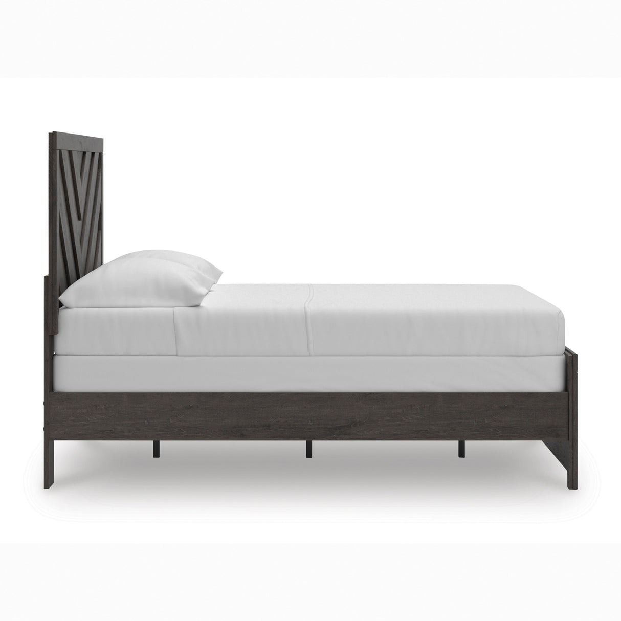 Side view of Prendonea Charcoal Full Panel Bed