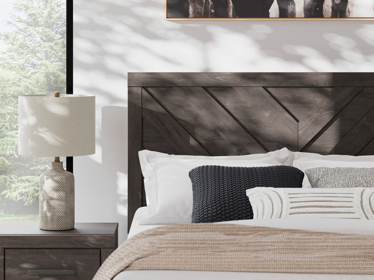 Detail view of Prendonea Charcoal Queen Panel Bed