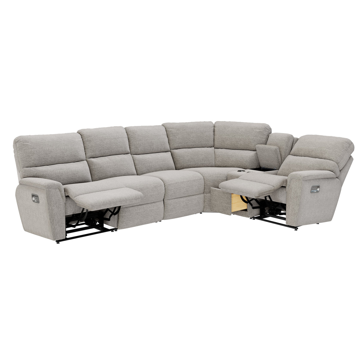Open view of Ava Oyster 5 Piece Sectional with 1 Tri-Power End